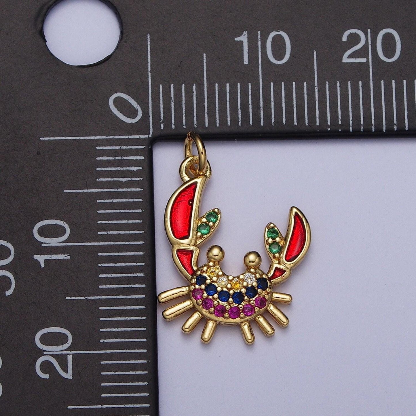 Dainty gold crab pendant, colorful micro pave cubic zirconia cz sea life animals charm, red crab sea pendant | ag118
