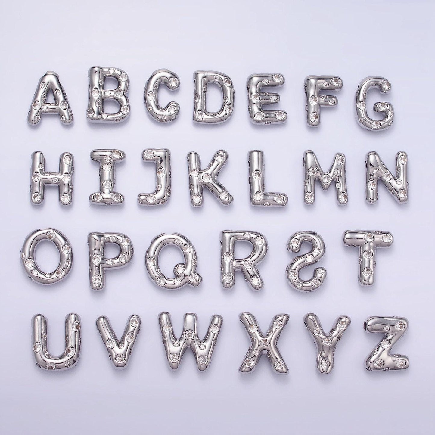 Silver pave balloon pendant cubic zirconia initial necklace charm bubble letter for diy cz alphabet personalized bubble necklace a1028-a1040