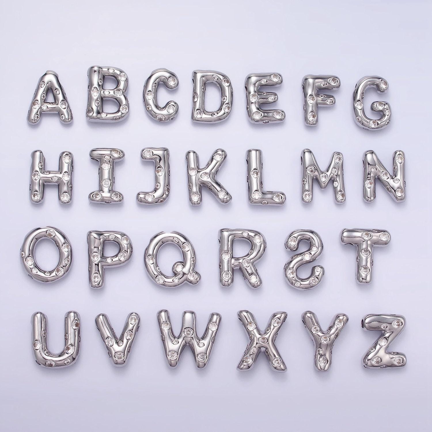 Silver pave balloon pendant cubic zirconia initial necklace charm bubble letter for diy cz alphabet personalized bubble necklace a1028-a1040