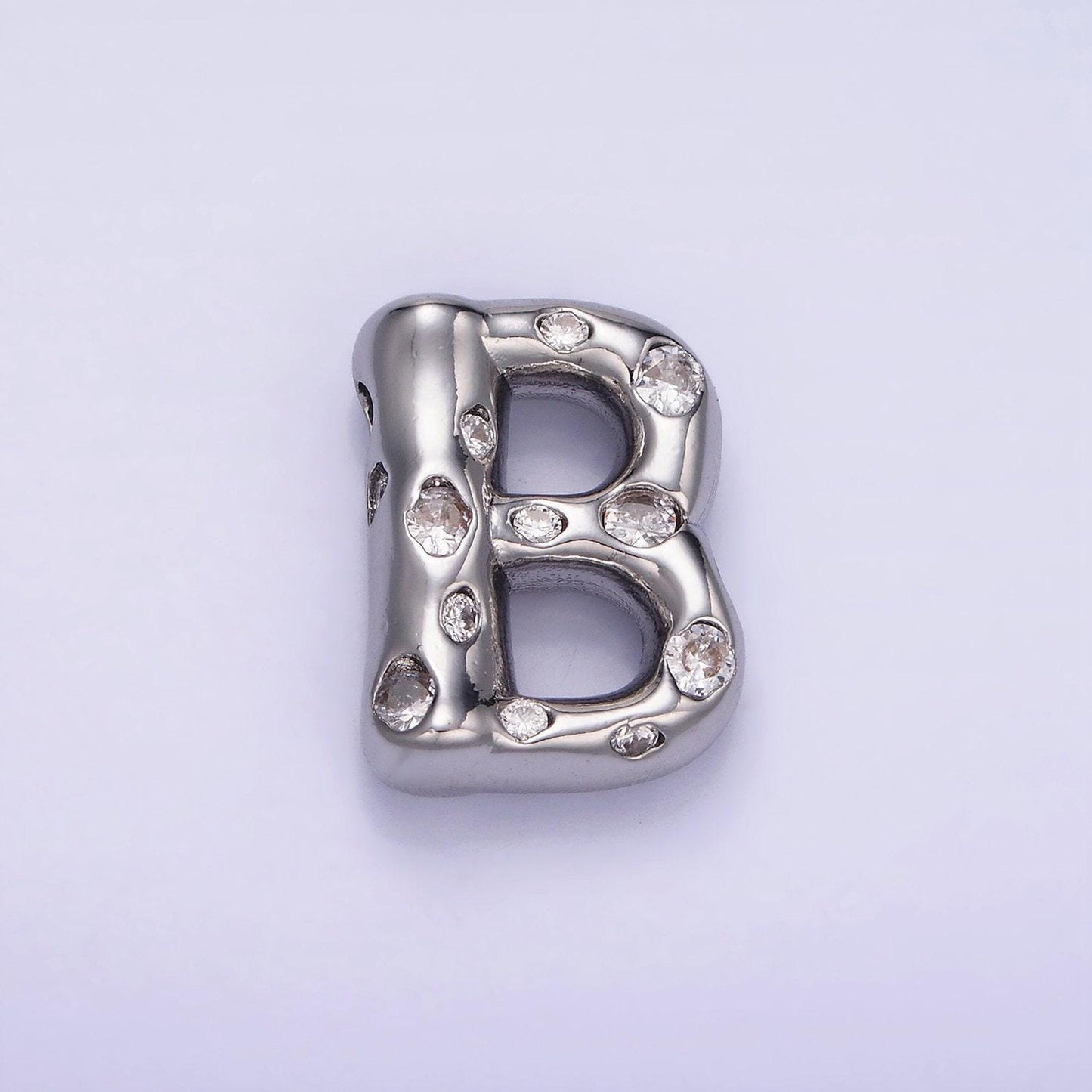 Silver pave balloon pendant cubic zirconia initial necklace charm bubble letter for diy cz alphabet personalized bubble necklace a1028-a1040
