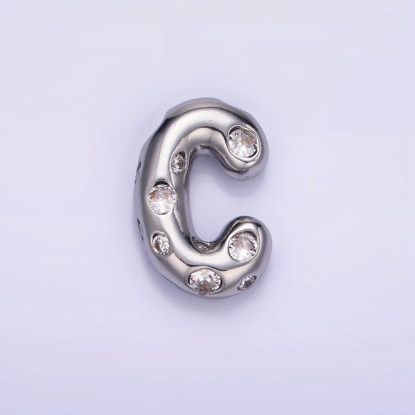 Silver pave balloon pendant cubic zirconia initial necklace charm bubble letter for diy cz alphabet personalized bubble necklace a1028-a1040