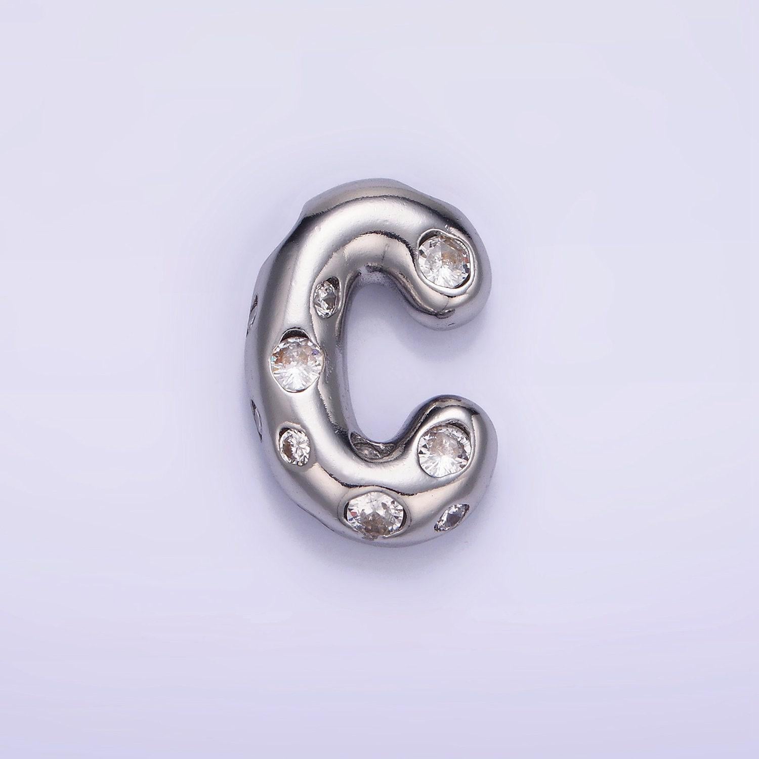 Silver pave balloon pendant cubic zirconia initial necklace charm bubble letter for diy cz alphabet personalized bubble necklace a1028-a1040