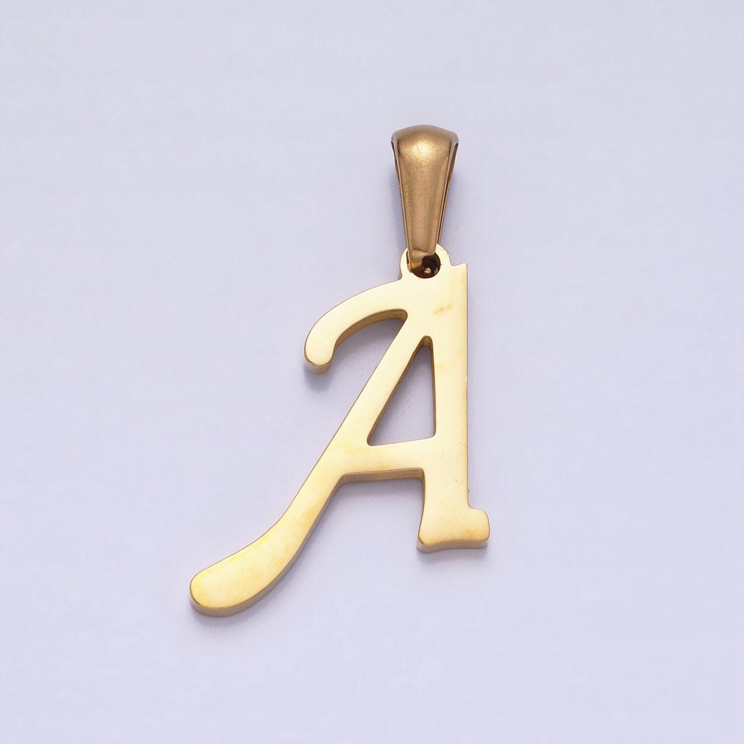 Stainless steel custom script letter charms, initial alphabet pendant diy personalized jewelry making supply a1900-a1912