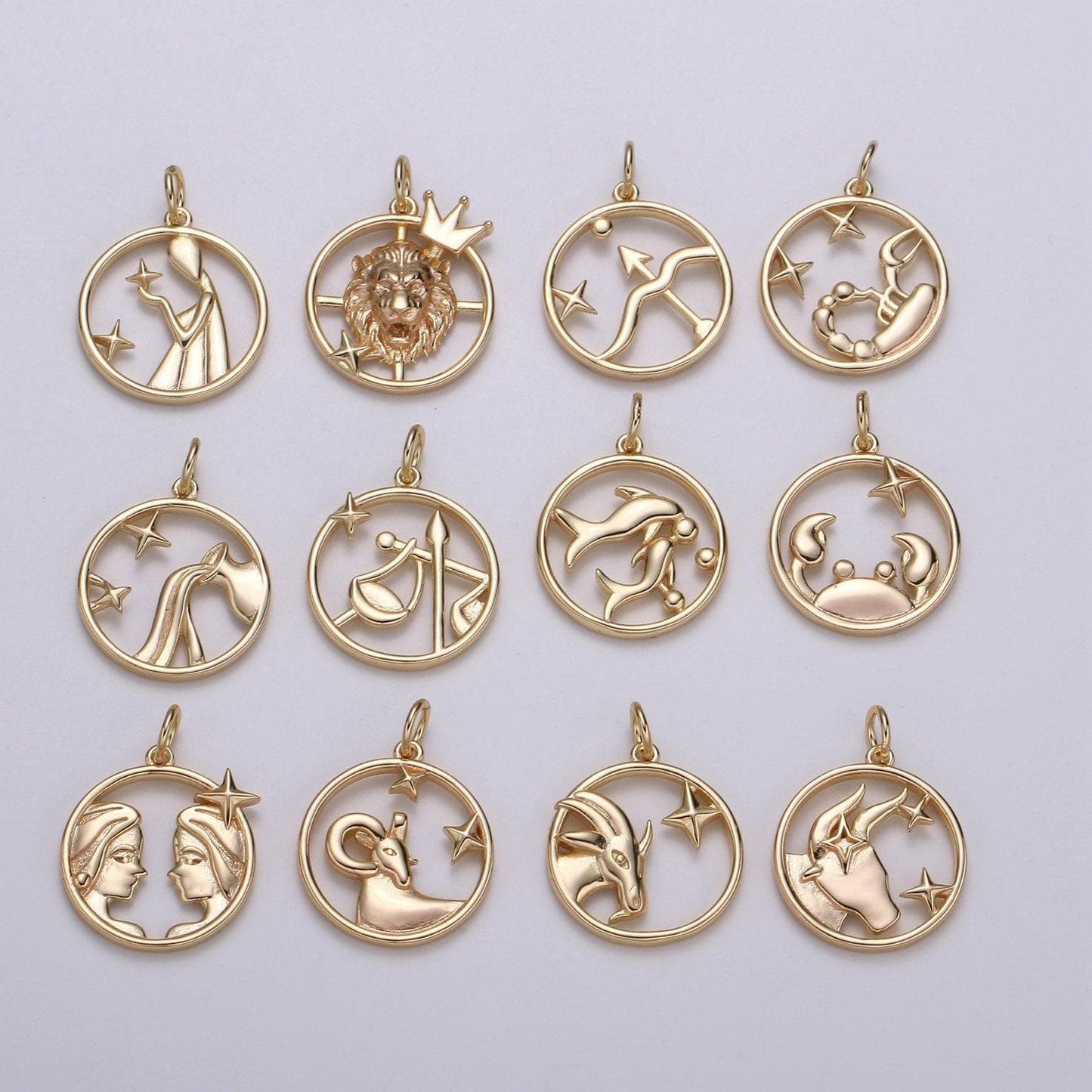 Gold vermeil zodiac charms gold over 925 sterling silver charm tiny horoscope pendant circle charm astrology horoscope constellation