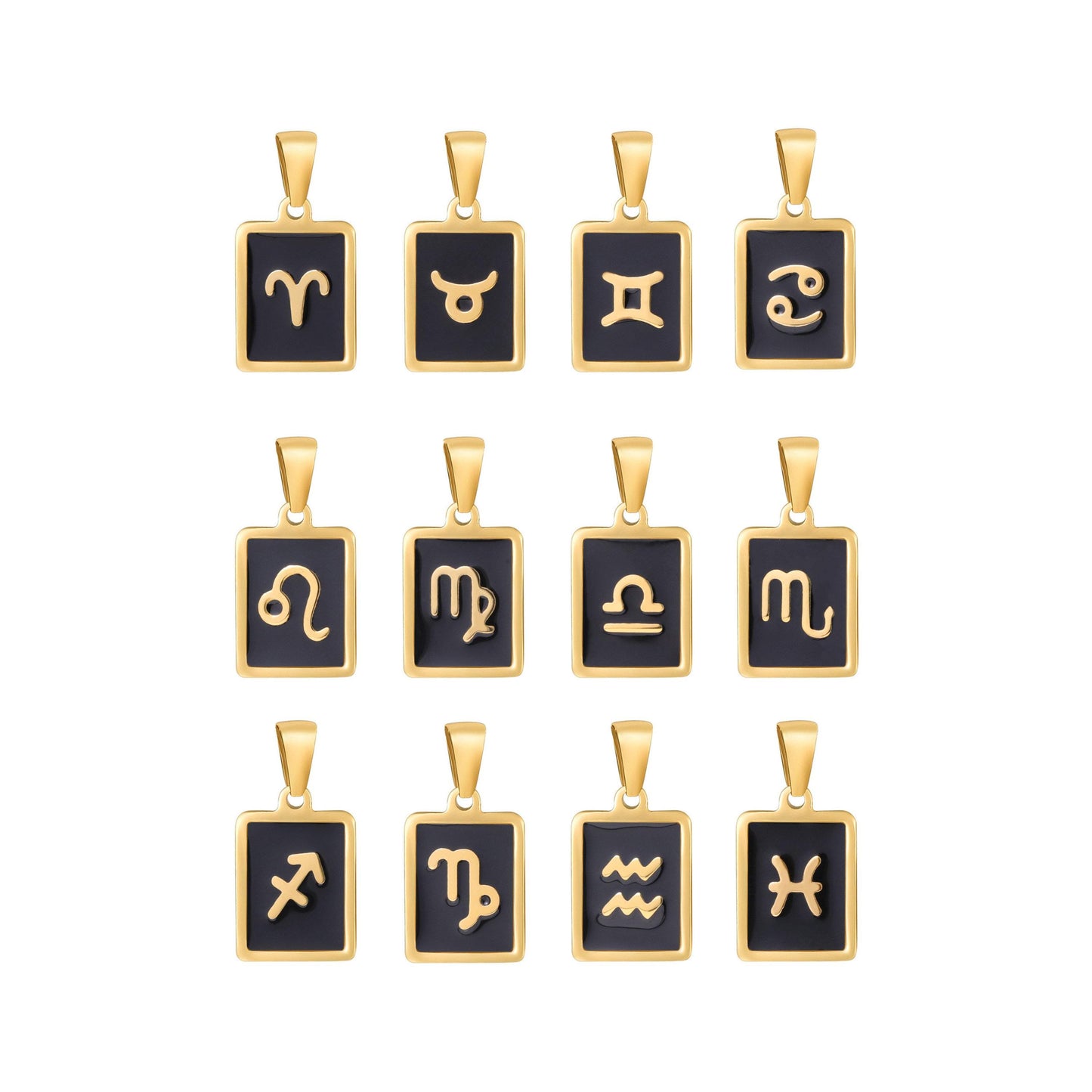 Black tile tag pendant gold zodiac signs medallion charm 24k gold filled astrology charm horoscope personalized jewelry supply | a1767--1772