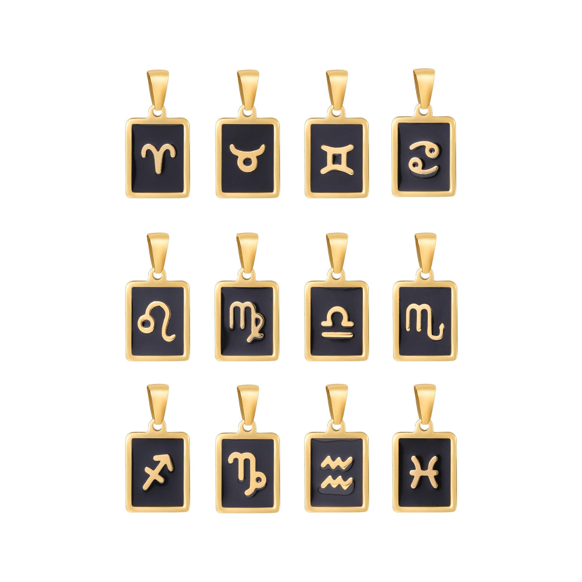 Black tile tag pendant gold zodiac signs medallion charm 24k gold filled astrology charm horoscope personalized jewelry supply | a1767--1772