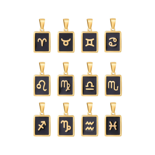 Black tile tag pendant gold zodiac signs medallion charm 24k gold filled astrology charm horoscope personalized jewelry supply | a1767--1772