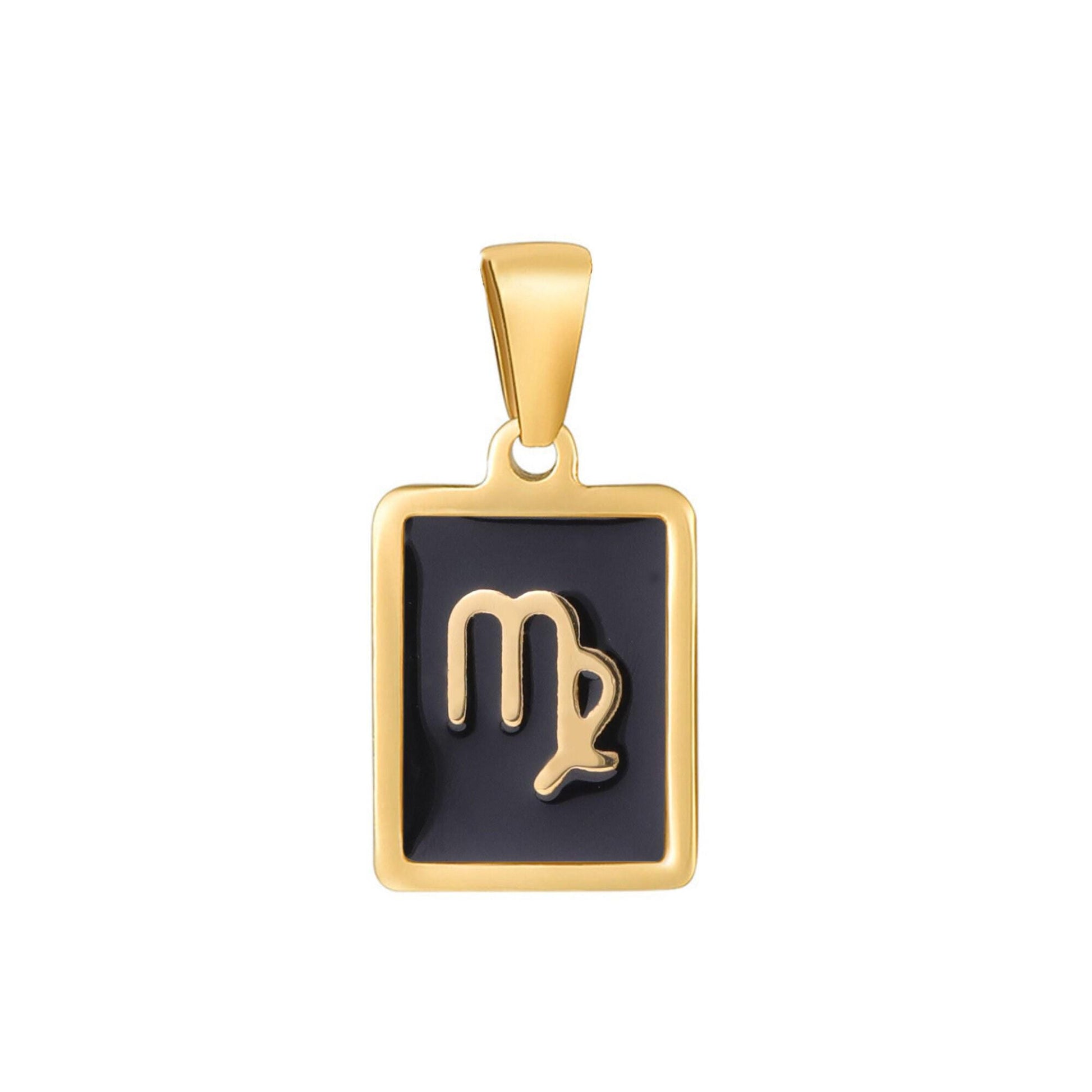 Black tile tag pendant gold zodiac signs medallion charm 24k gold filled astrology charm horoscope personalized jewelry supply | a1767--1772