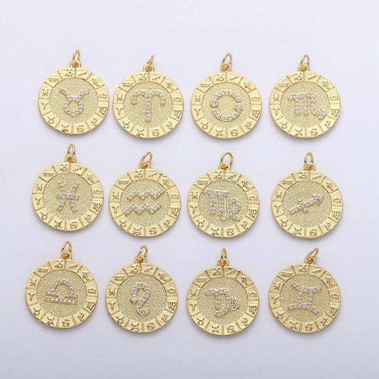 Gold zodiac charms micro pave constellation necklace pendant for zodiac necklace celestial jewelry making supply, a1749--1754