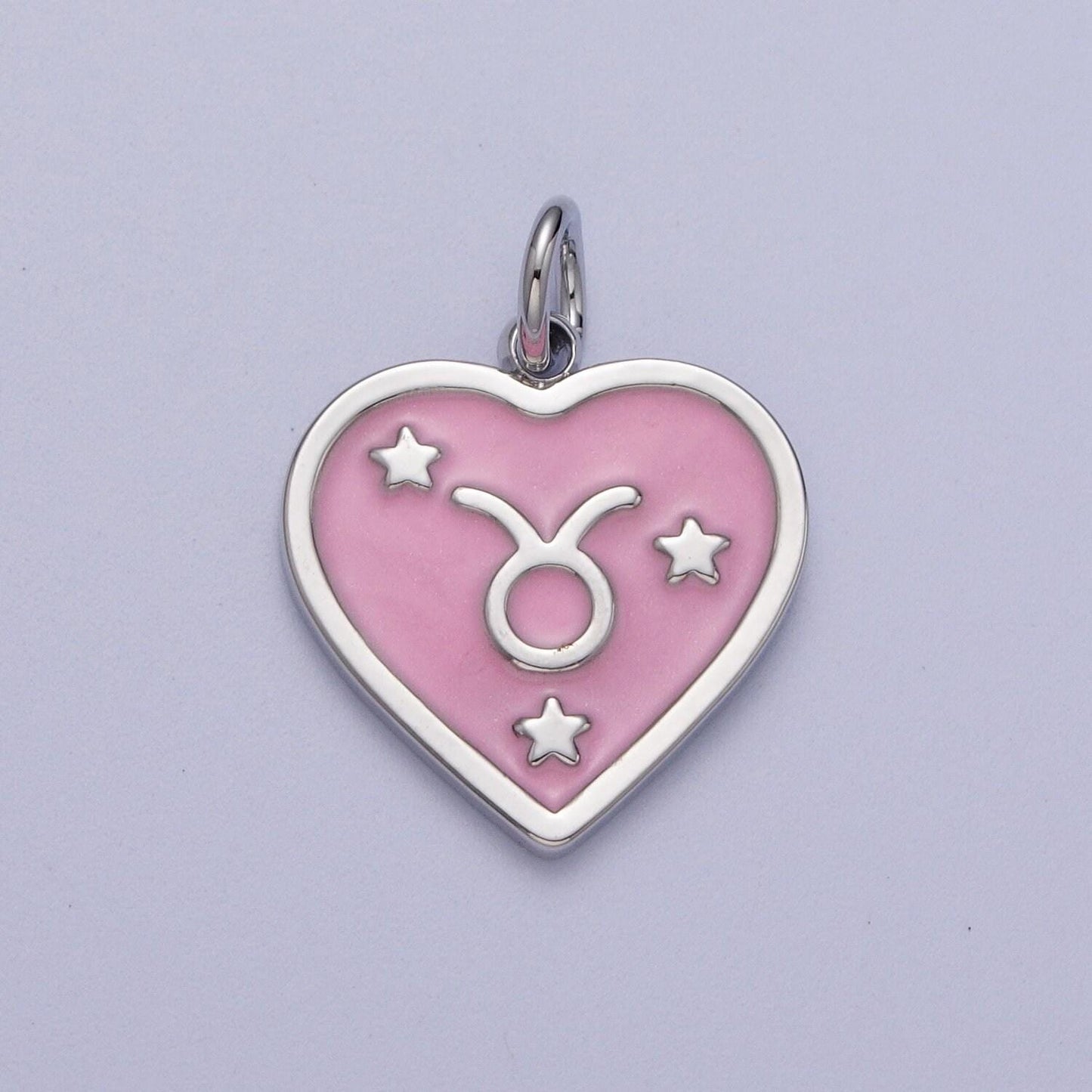 Baby pink enamel stars heart-shaped zodiac charms, astrological zodiac signs, birthday, horoscope pendants | a1737--1742