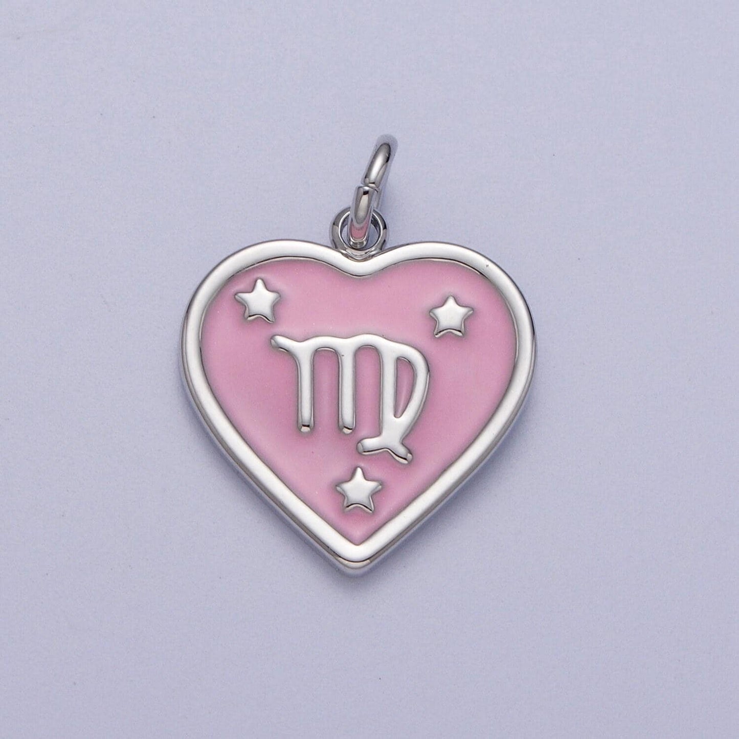 Baby pink enamel stars heart-shaped zodiac charms, astrological zodiac signs, birthday, horoscope pendants | a1737--1742