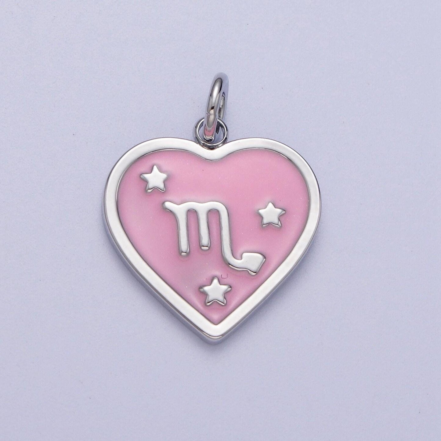 Baby pink enamel stars heart-shaped zodiac charms, astrological zodiac signs, birthday, horoscope pendants | a1737--1742