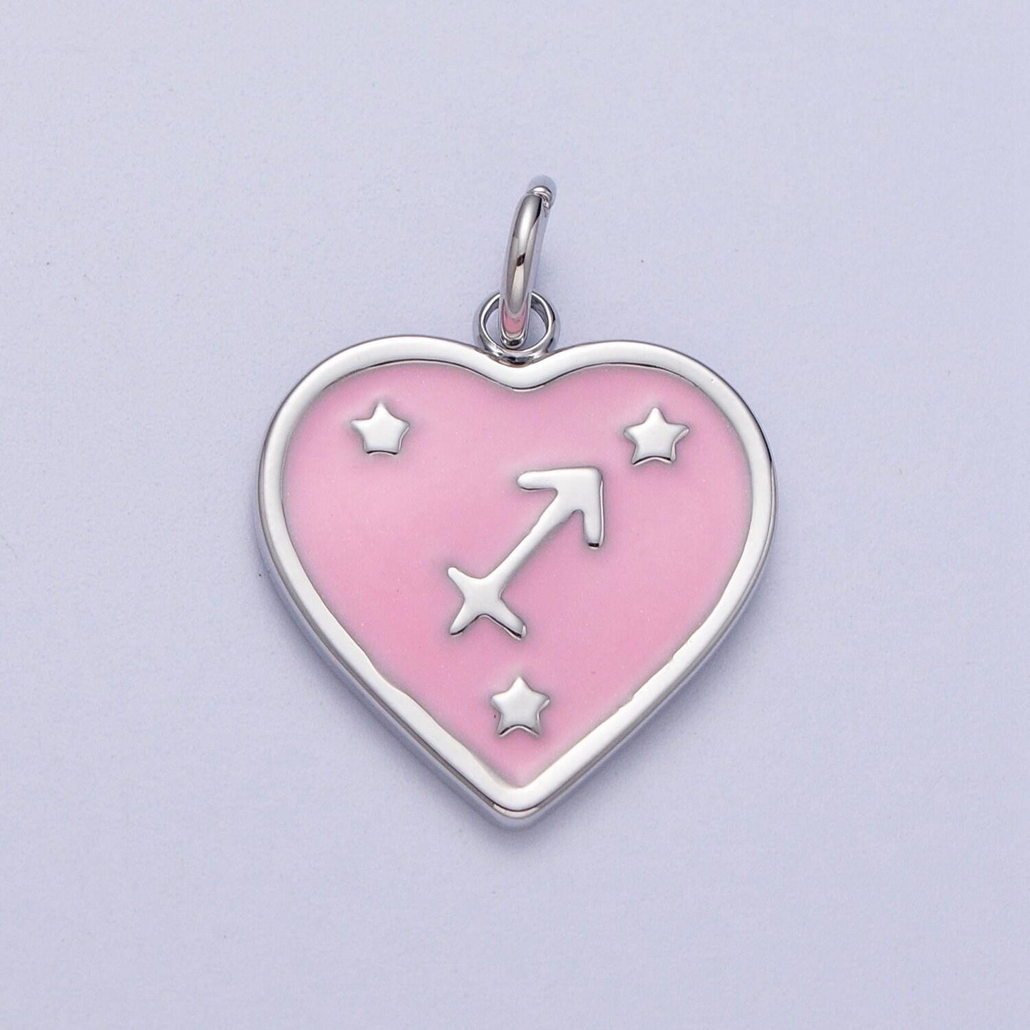 Baby pink enamel stars heart-shaped zodiac charms, astrological zodiac signs, birthday, horoscope pendants | a1737--1742