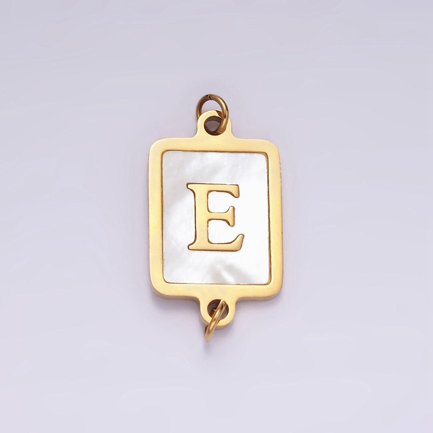 Gold initial name tag alphabet charm connector shell pearl letter pendant personalized jewelry link connector stainless steel