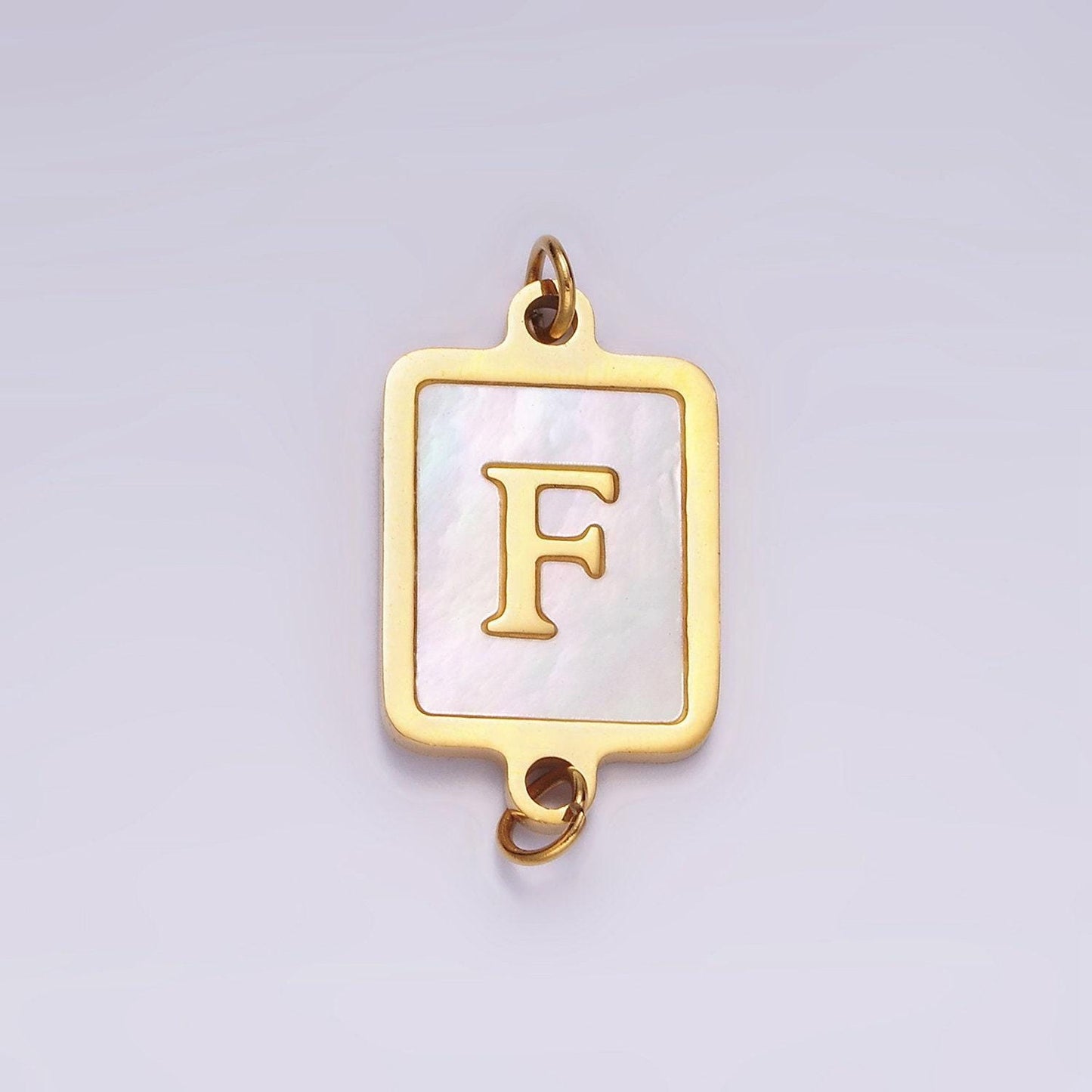 Gold initial name tag alphabet charm connector shell pearl letter pendant personalized jewelry link connector stainless steel