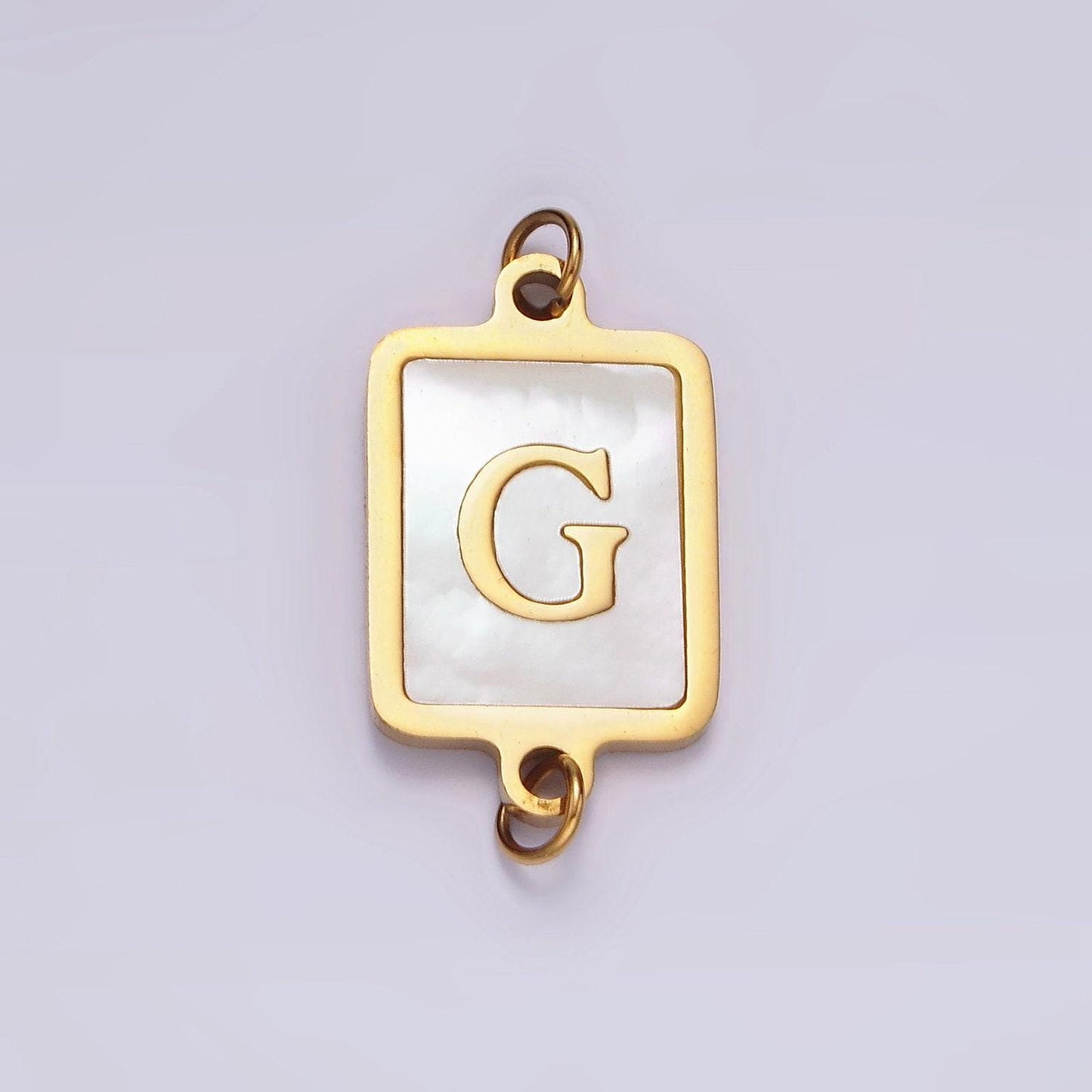 Gold initial name tag alphabet charm connector shell pearl letter pendant personalized jewelry link connector stainless steel