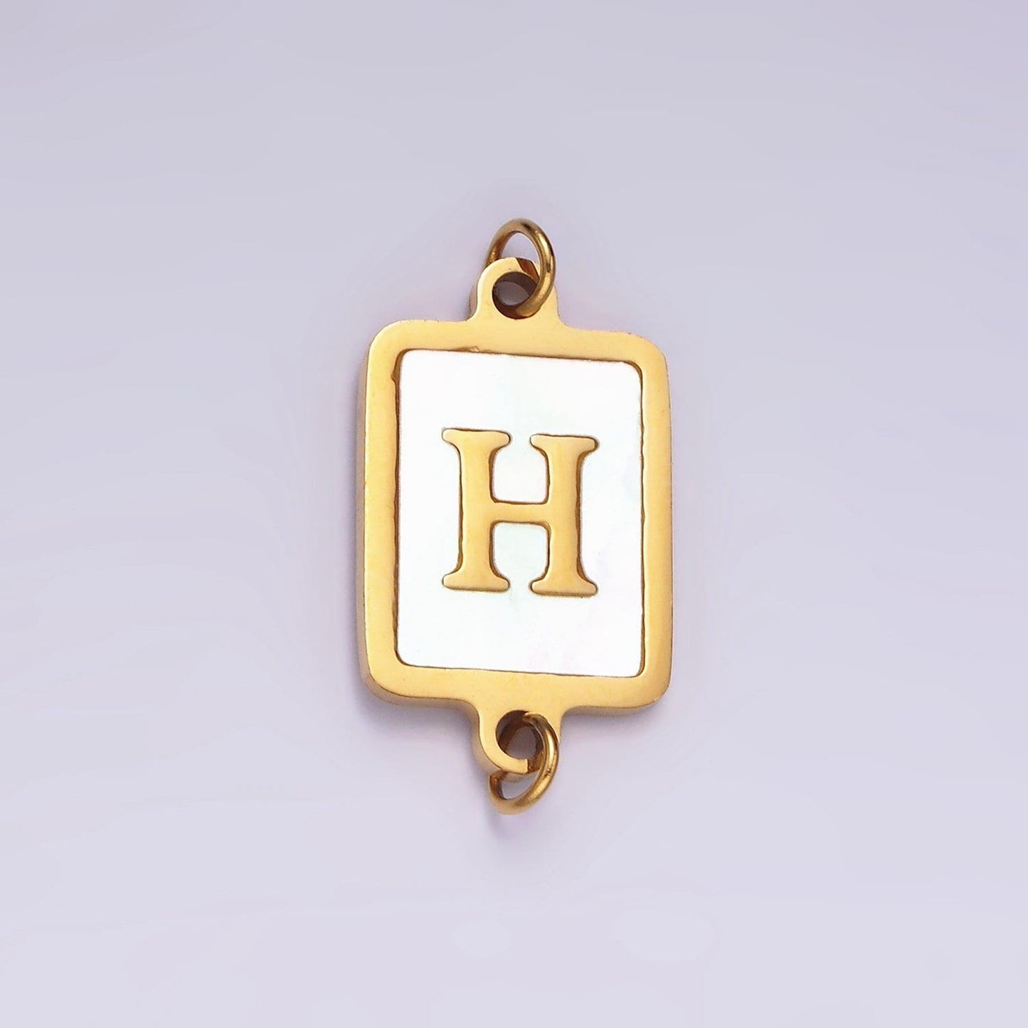 Gold initial name tag alphabet charm connector shell pearl letter pendant personalized jewelry link connector stainless steel