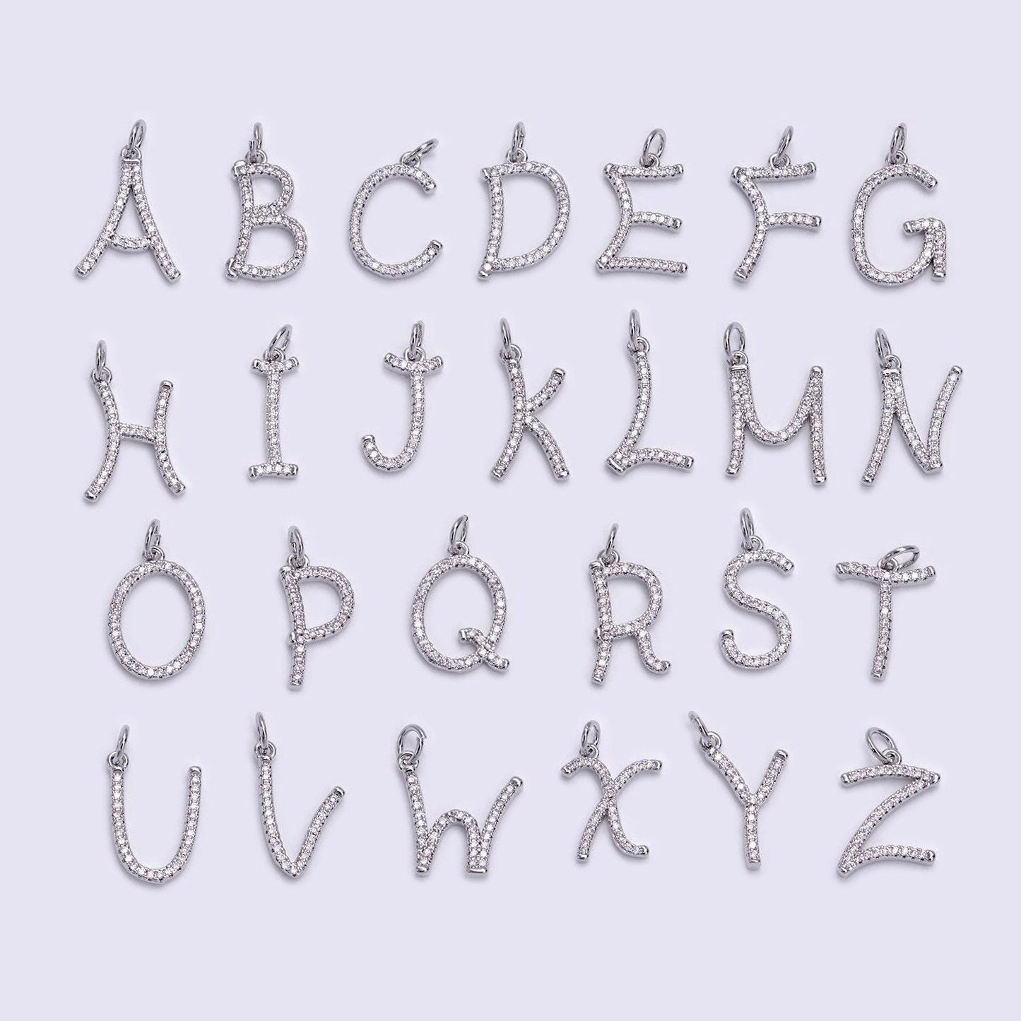 Silver initial letter micro pave charm personalized letter pendant for minimalist jewelry | a1131-a1144