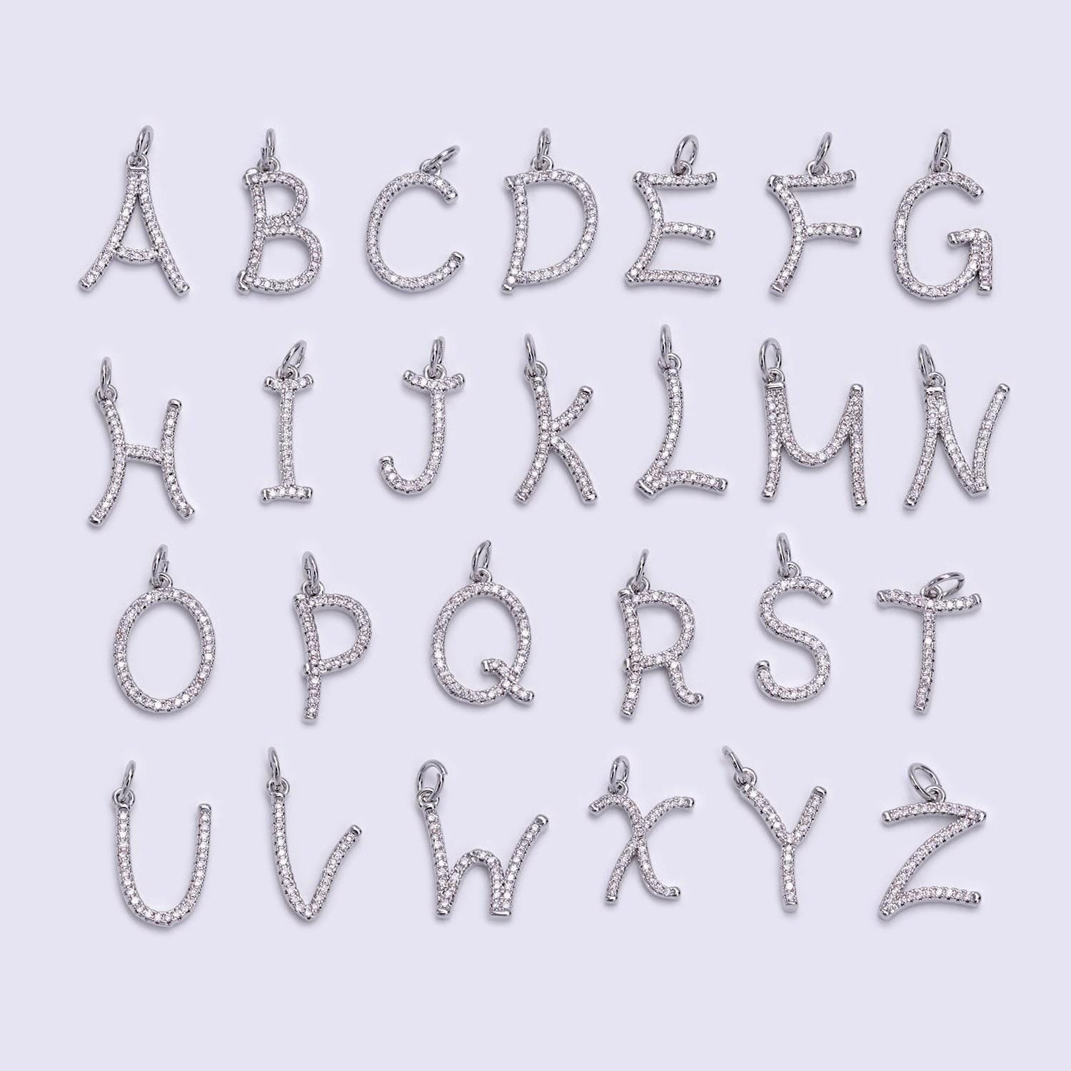Silver initial letter micro pave charm personalized letter pendant for minimalist jewelry | a1131-a1144