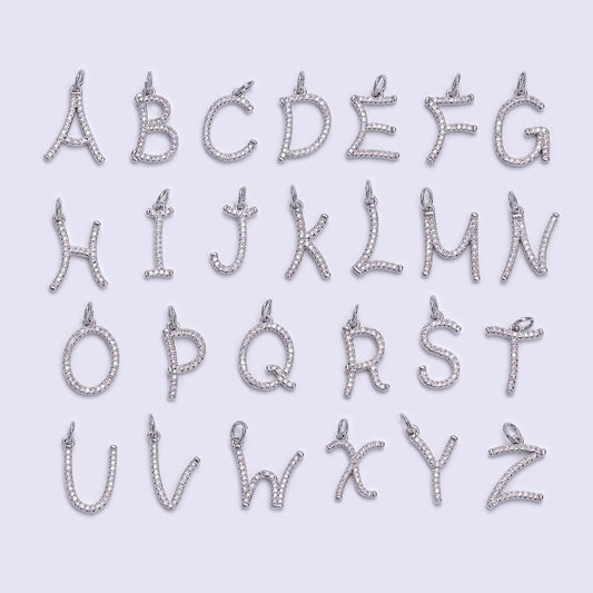 Silver initial letter micro pave charm personalized letter pendant for minimalist jewelry | a1131-a1144