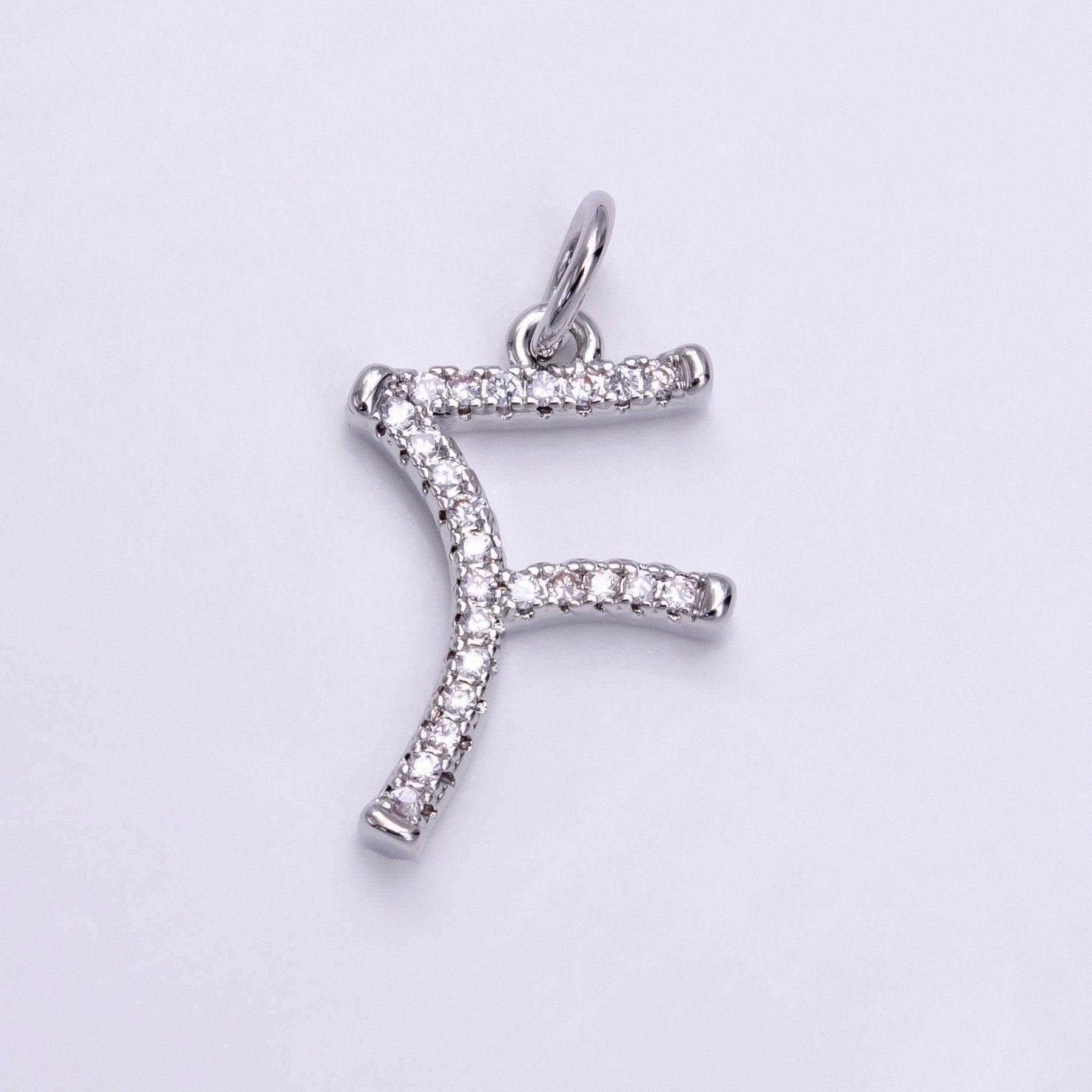 Silver initial letter micro pave charm personalized letter pendant for minimalist jewelry | a1131-a1144