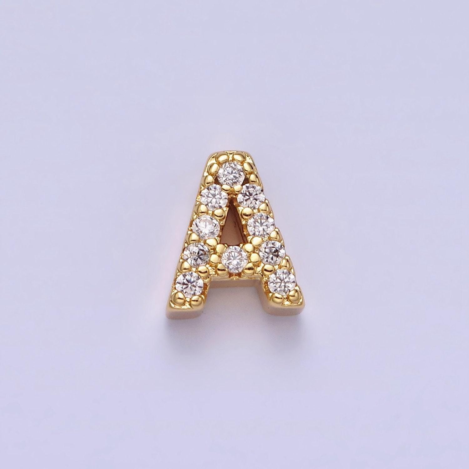 Cubic zirconia 16k gold filled letter charms cz initial charms, bracelet charms, mini pendant charms for necklace alphabet beads charm ad729