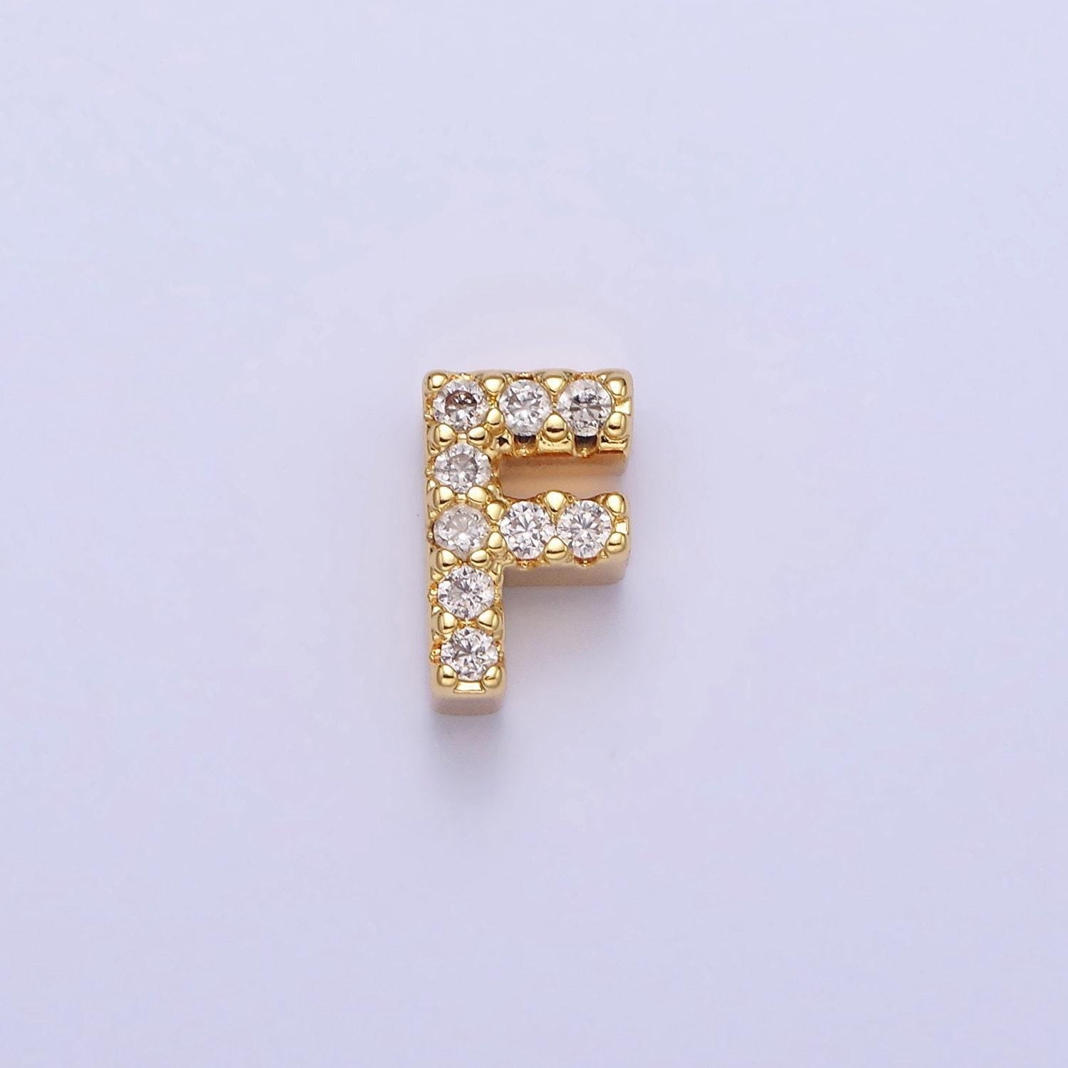 Cubic zirconia 16k gold filled letter charms cz initial charms, bracelet charms, mini pendant charms for necklace alphabet beads charm ad729