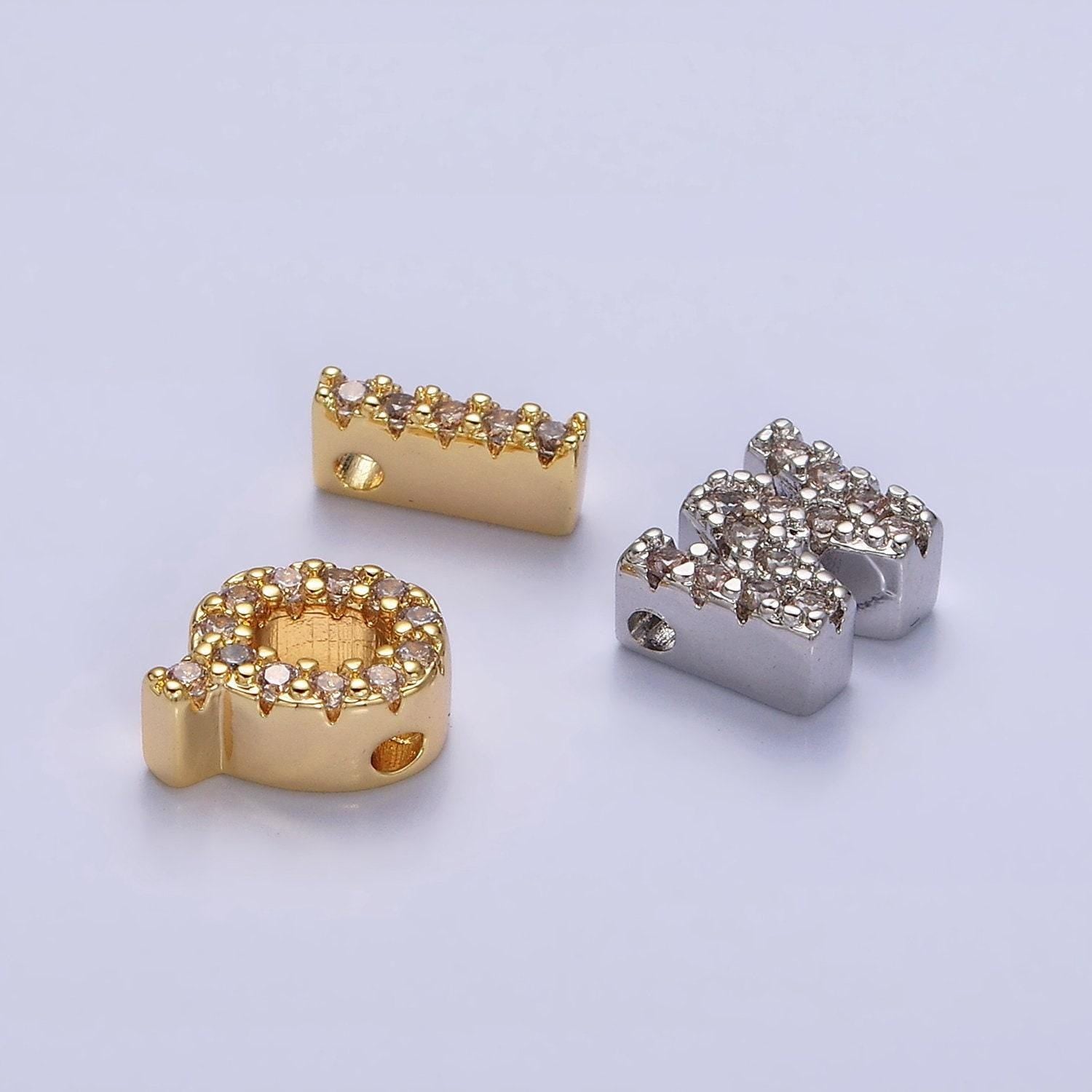 Cubic zirconia 16k gold filled letter charms cz initial charms, bracelet charms, mini pendant charms for necklace alphabet beads charm ad729