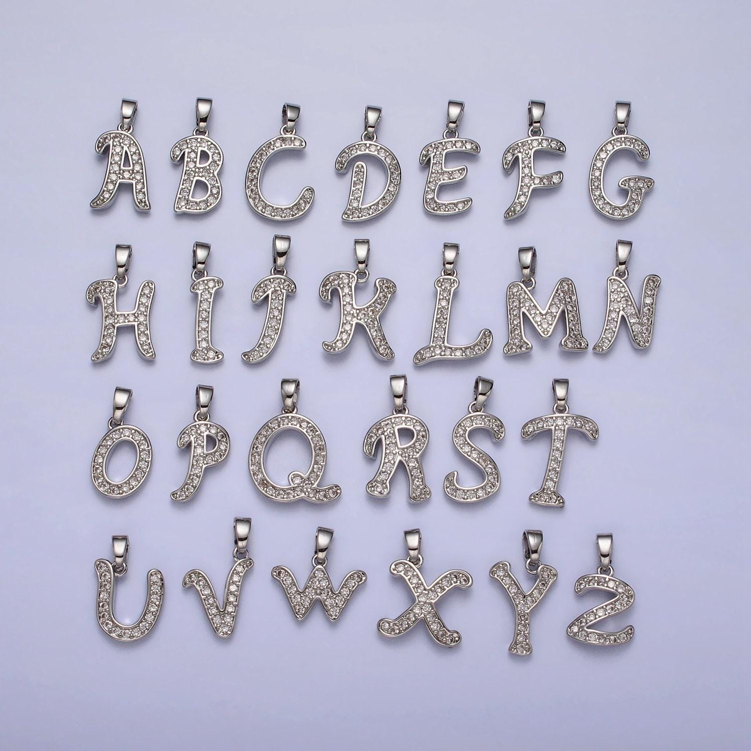 Add on silver letter charm, personalized initial pendant, custom alphabet charm, cubic zirconia letter charm, monogram jewelry, name pendant