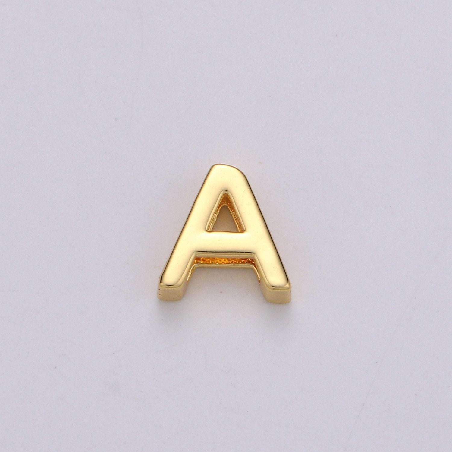 1x gold initial letter pendant, initials letter bead charm side slider letter a-z personalized alphabet jewelry making, alph-013