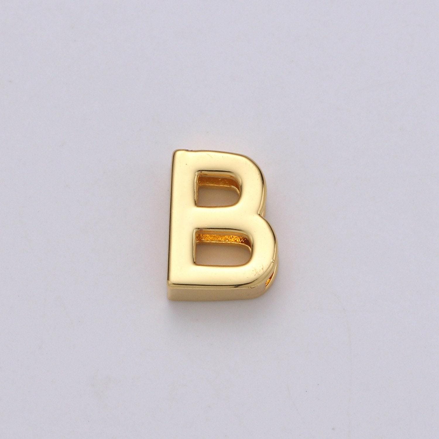 1x gold initial letter pendant, initials letter bead charm side slider letter a-z personalized alphabet jewelry making, alph-013