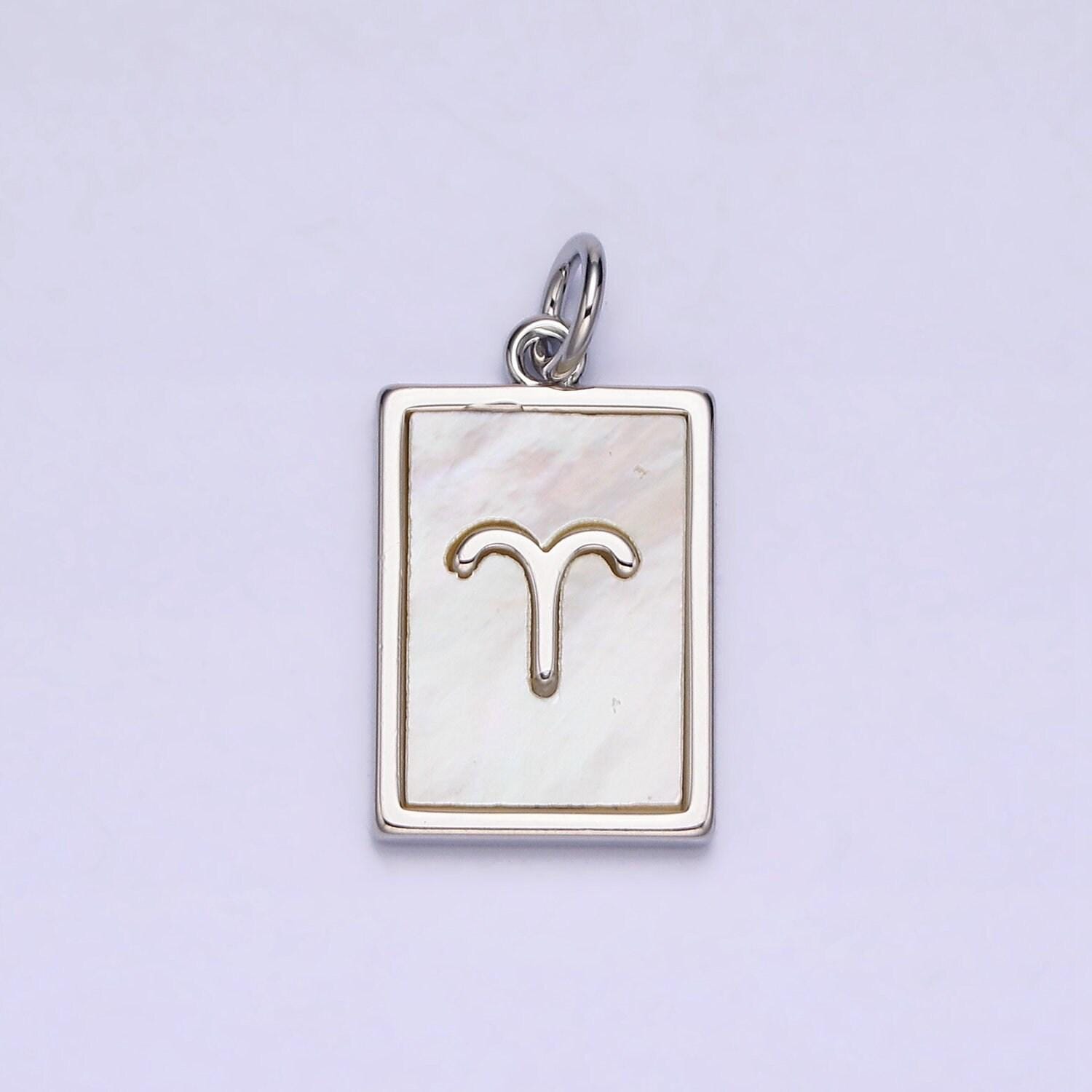 Astrology zodiac symbol charms in silver square tag pearl pendant for personalized jewelry making supply a1259