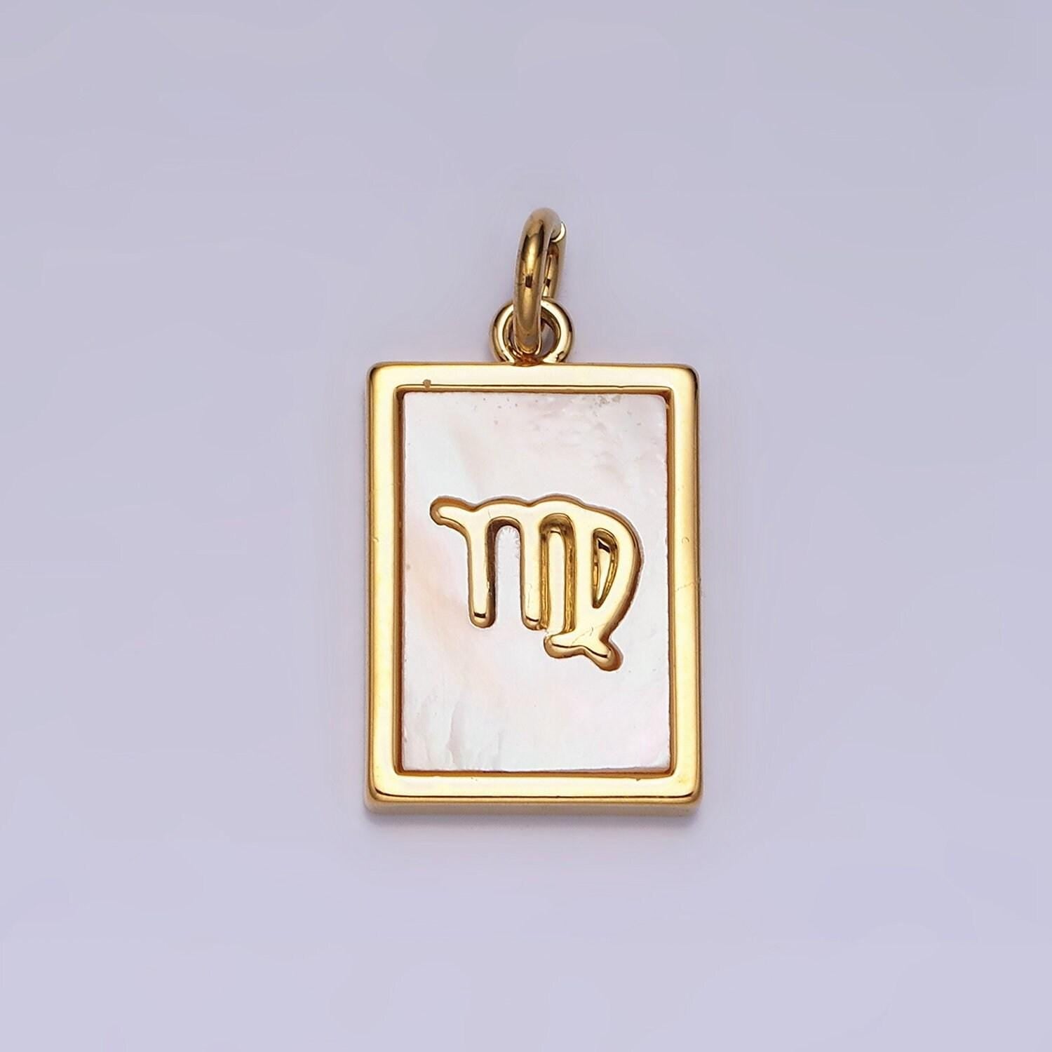 Zodiac sign charm necklace 14k gold filled mother pearl tag square pendant for bracelet gift women daughter personalized a1247
