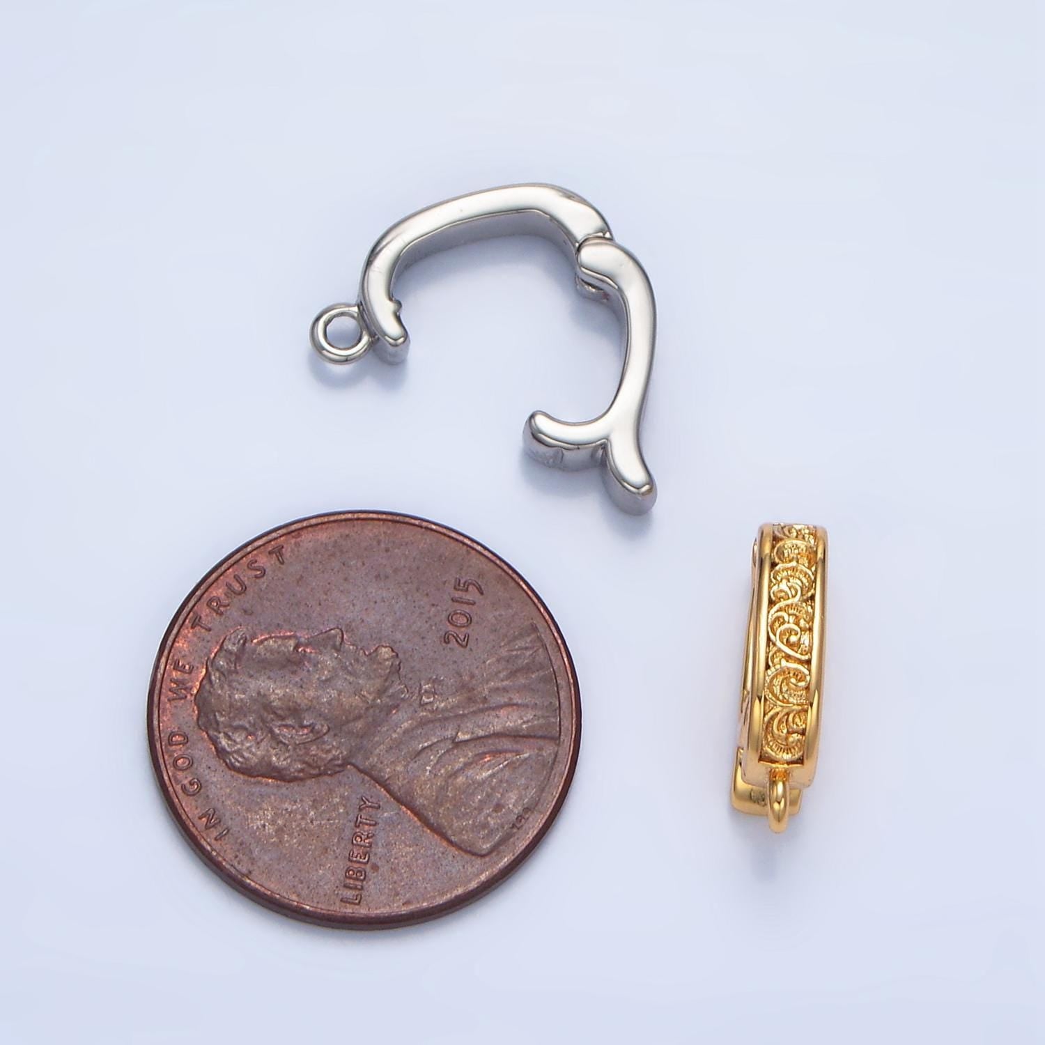 Snap bail clasp vine design gold & silver 24k gold filled supply | z-973