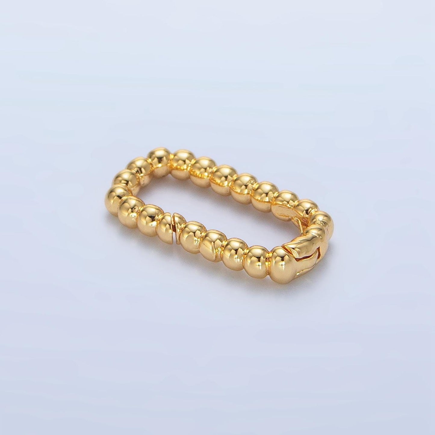 Dainty beaded oval gold push gate ring, 18.9 x 10.1 mm oval ball beaded ring charm holder enhanced link for jewelry supply z958