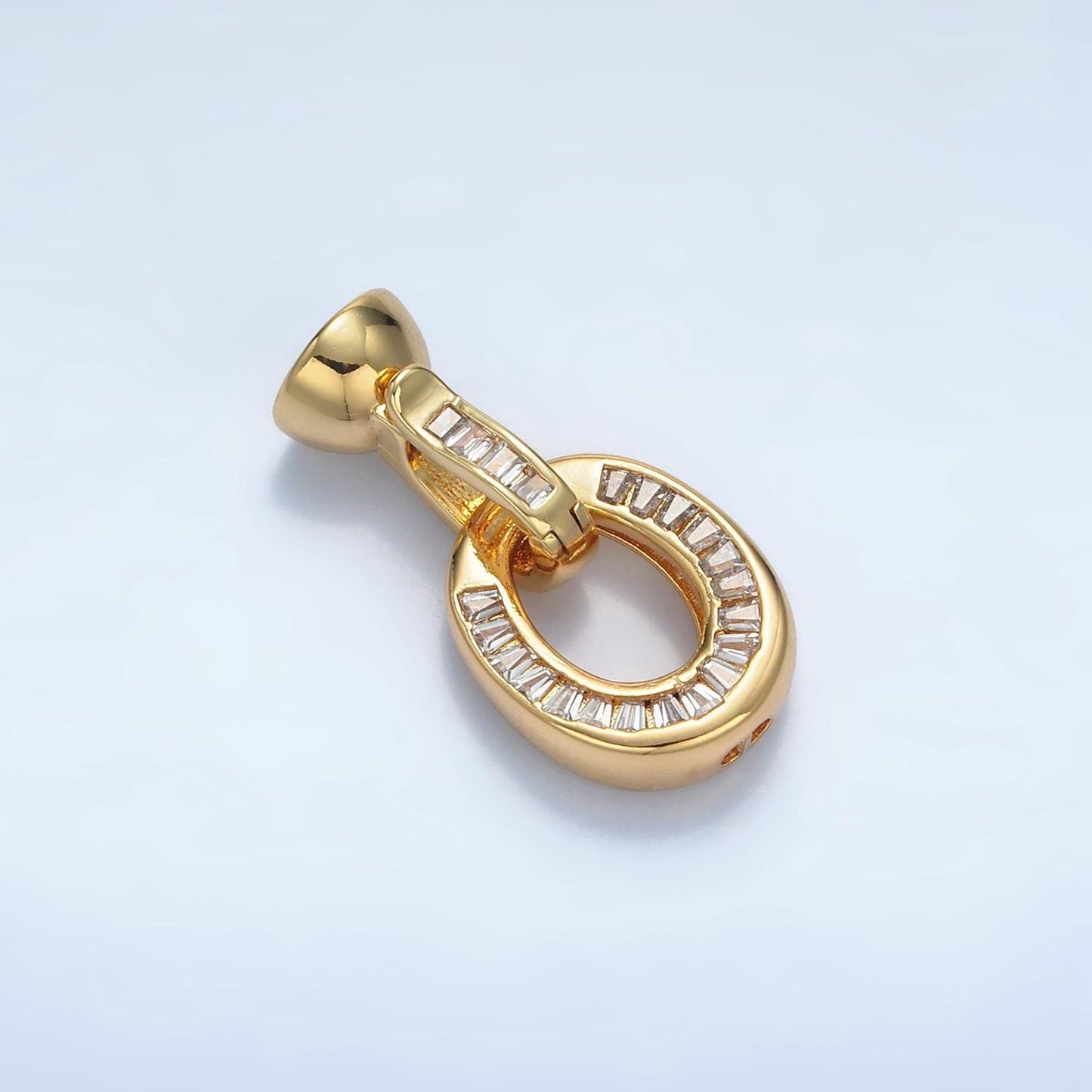 24k gold filled cz cord end caps cz baguette leather cord end cap w/ push gate clasp for jewelry making supplies, cord cap for bracelet z901
