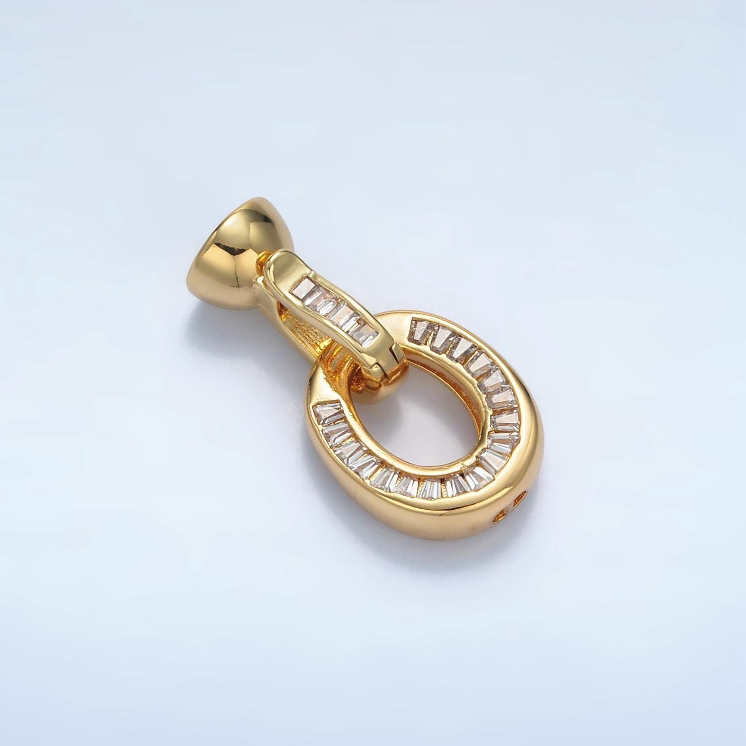 24k gold filled cz cord end caps cz baguette leather cord end cap w/ push gate clasp for jewelry making supplies, cord cap for bracelet z901