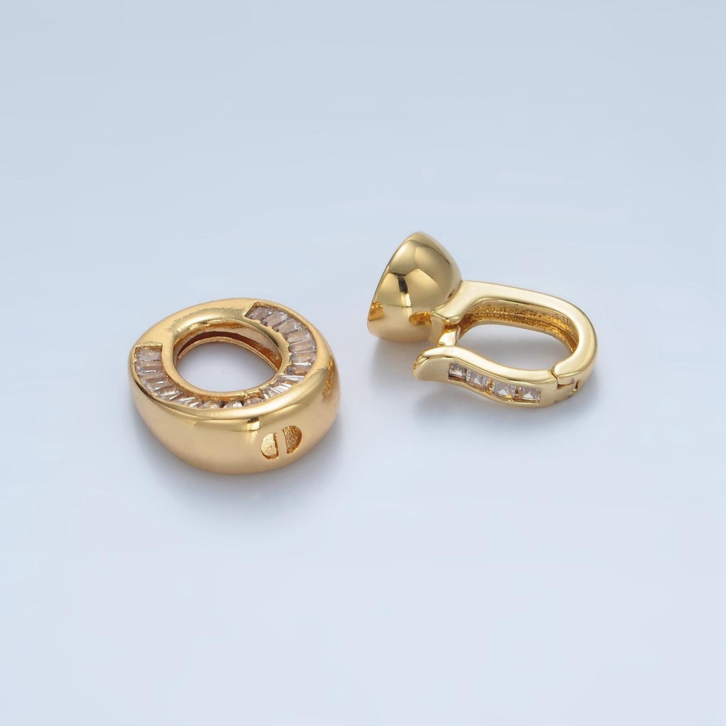 24k gold filled cz cord end caps cz baguette leather cord end cap w/ push gate clasp for jewelry making supplies, cord cap for bracelet z901