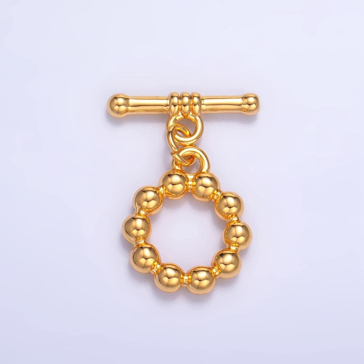 Round beaded bubble 24k gold filled toggle clasps closure supply in gold & silver | z-884