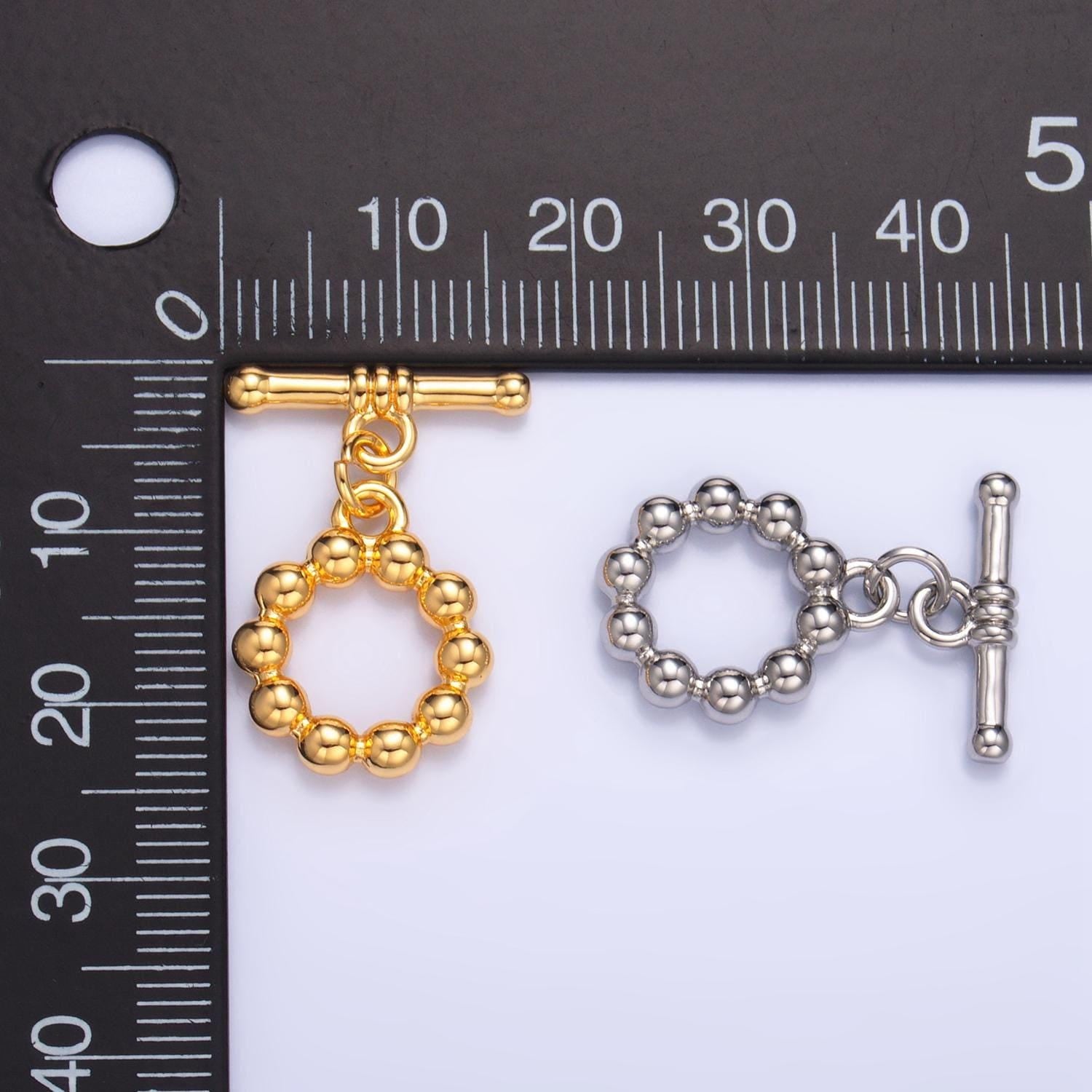 Round beaded bubble 24k gold filled toggle clasps closure supply in gold & silver | z-884