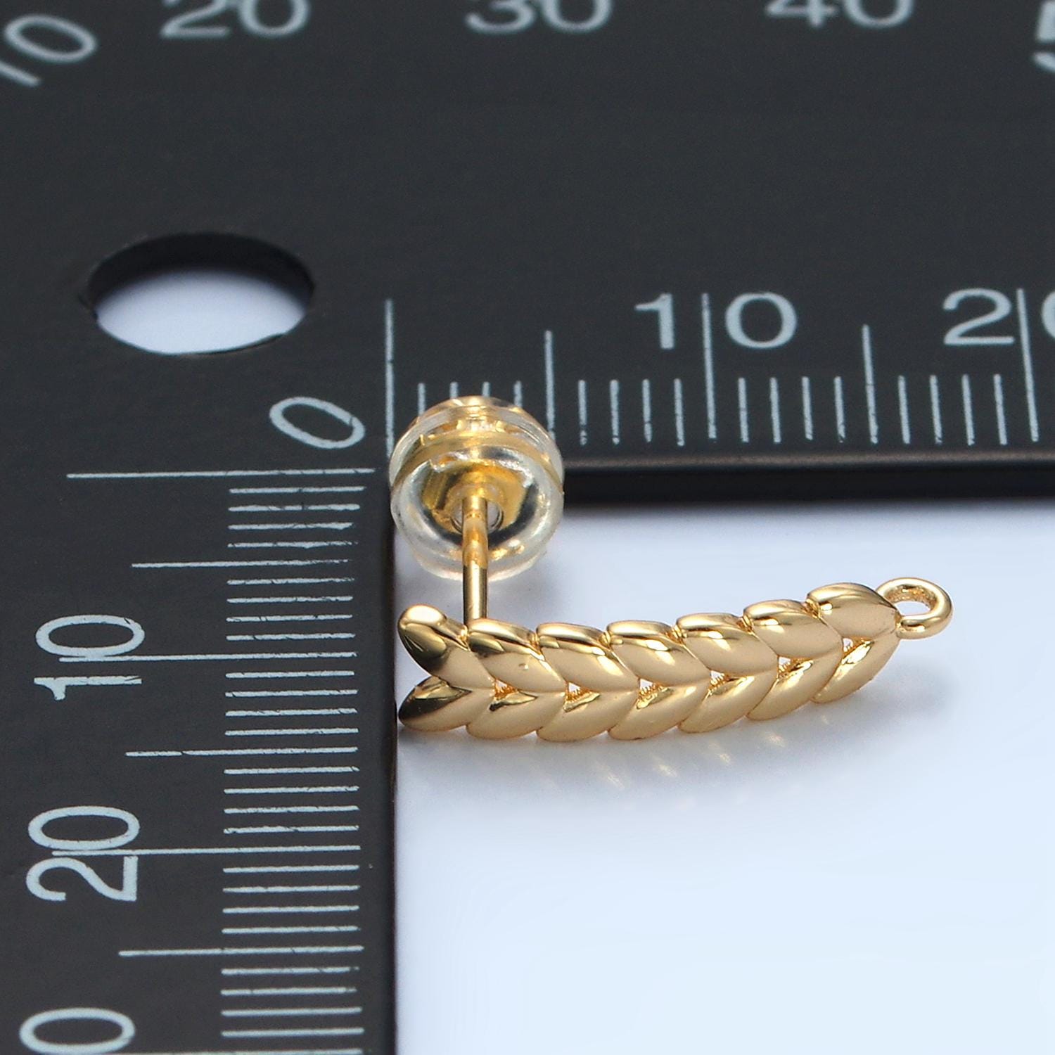 Open loop feather drop stud earrings findings 24k gold filled z-876