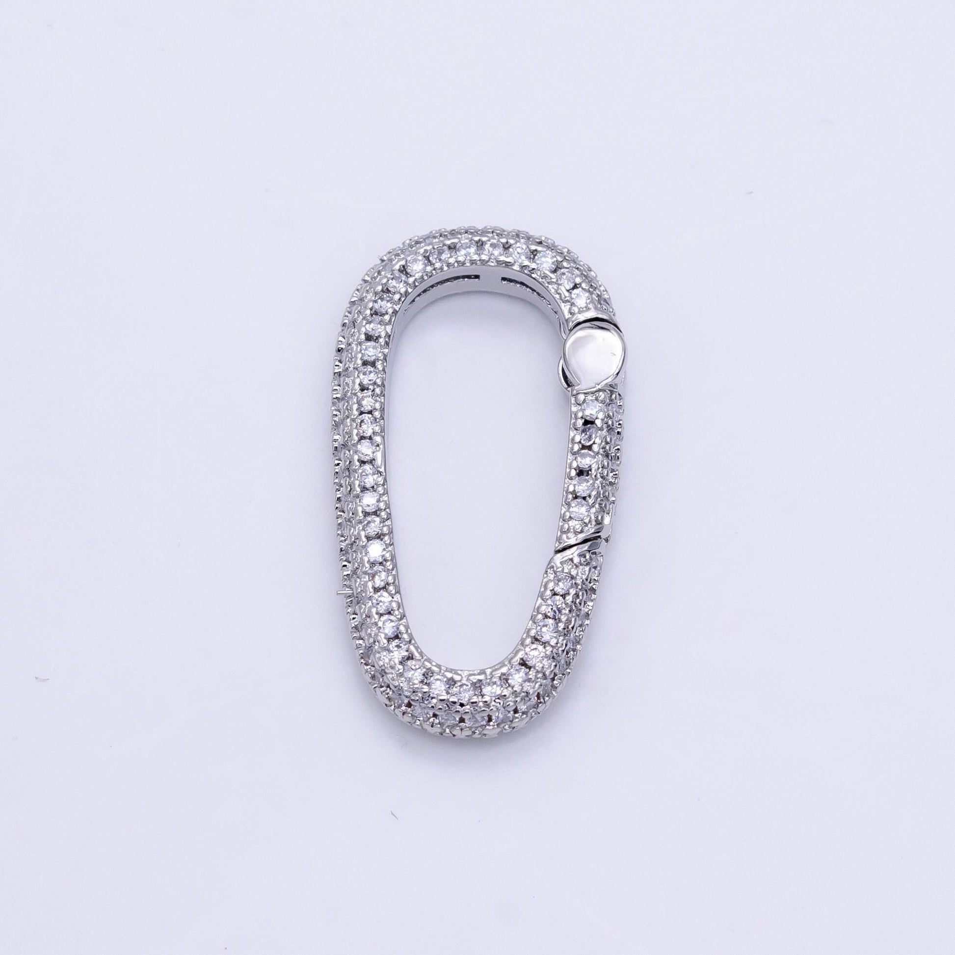 1pc double sided oval push gate ring clasp silver clasp interlocking clasp pave cubic carabiner clasps z789