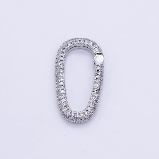 1pc double sided oval push gate ring clasp silver clasp interlocking clasp pave cubic carabiner clasps z789