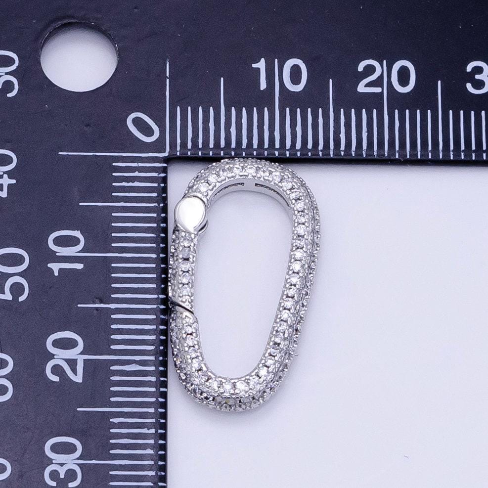 1pc double sided oval push gate ring clasp silver clasp interlocking clasp pave cubic carabiner clasps z789
