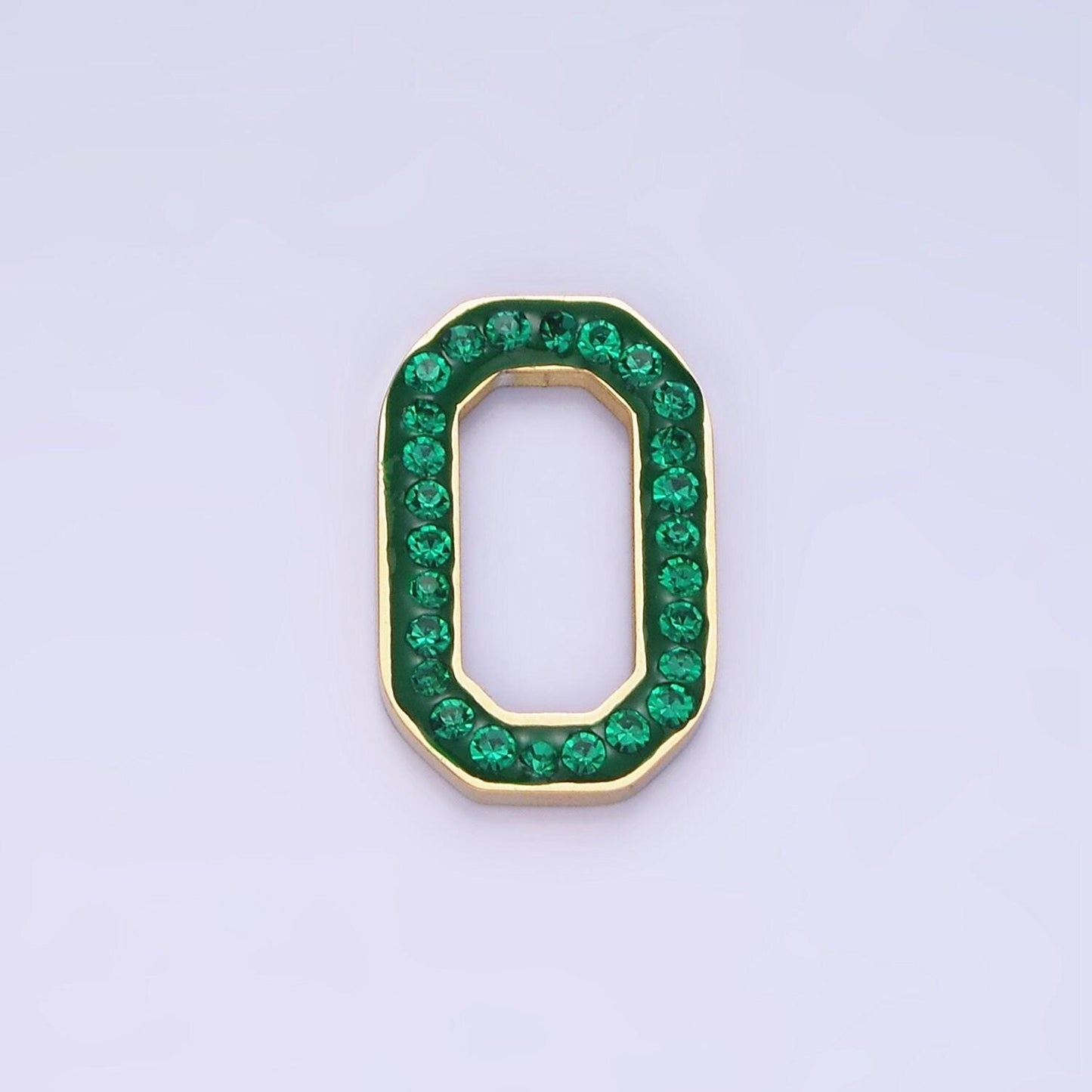 Stainless steel green, clear cz edged hexagonal oblong link finding | z-689