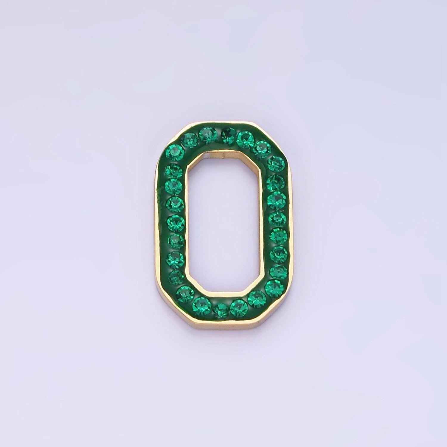 Stainless steel green, clear cz edged hexagonal oblong link finding | z-689