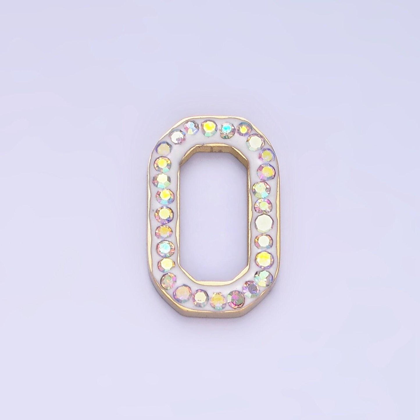Stainless steel green, clear cz edged hexagonal oblong link finding | z-689