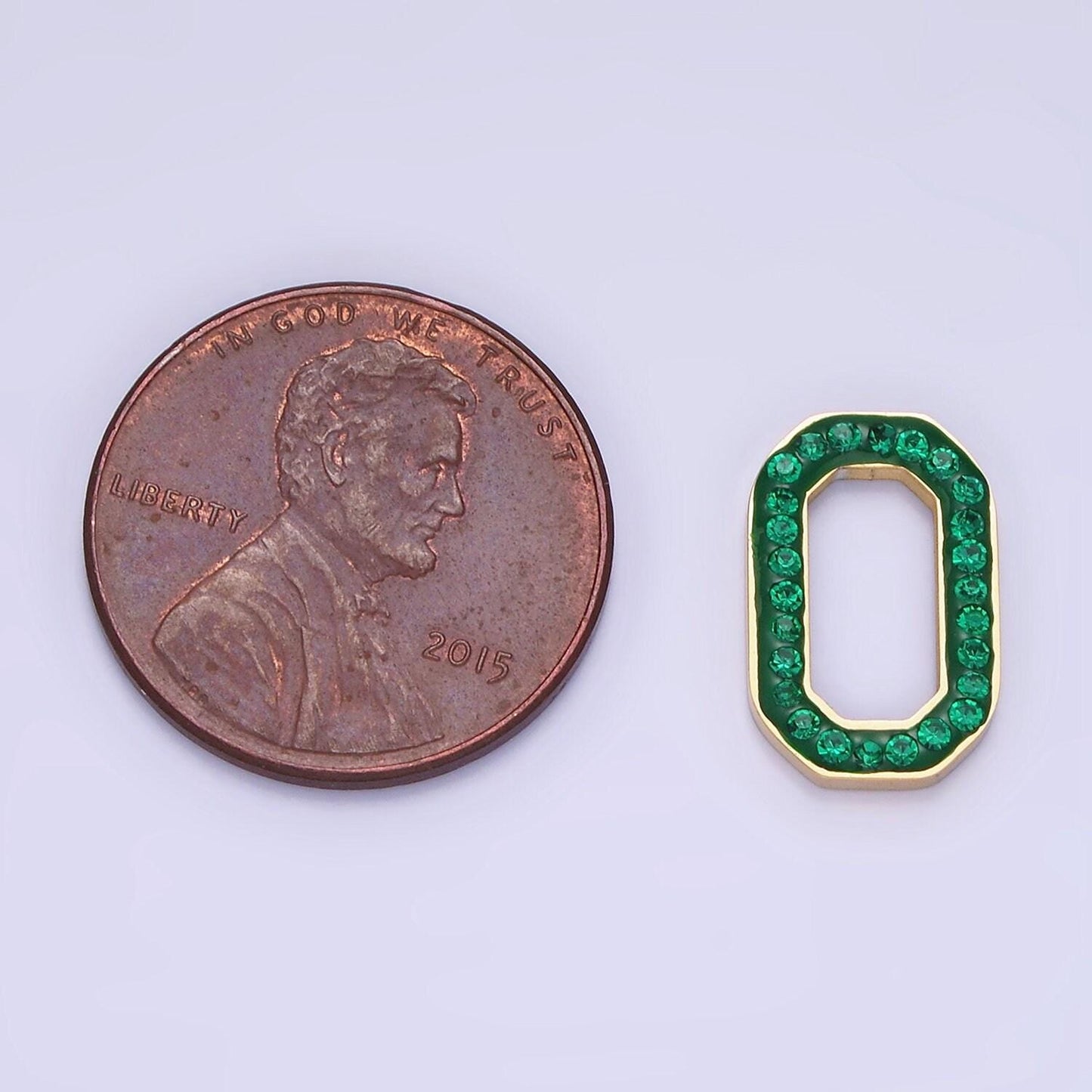 Stainless steel green, clear cz edged hexagonal oblong link finding | z-689