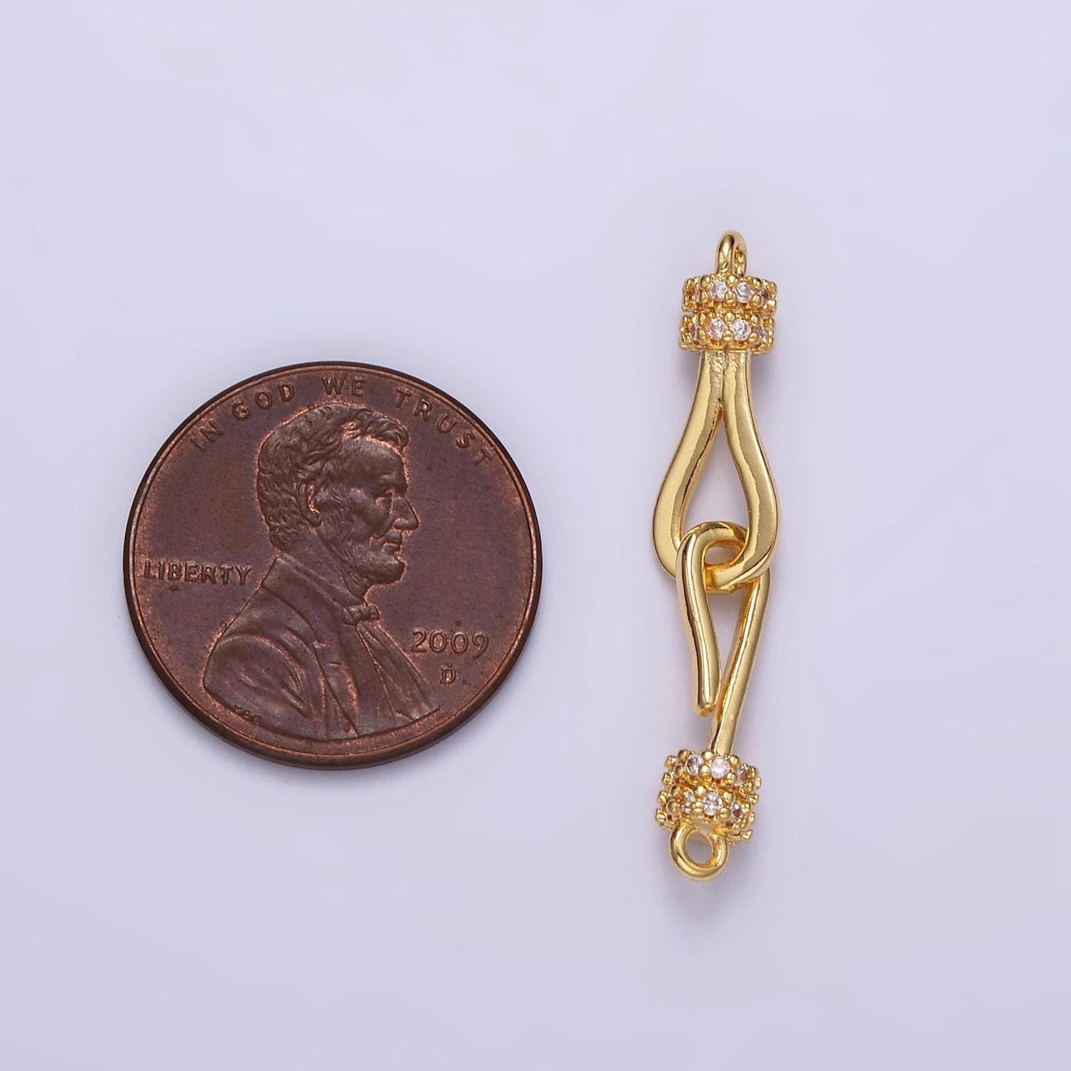 14k gold filled 30mm hook loop micro paved cz connector jewelry findings supply | z-660