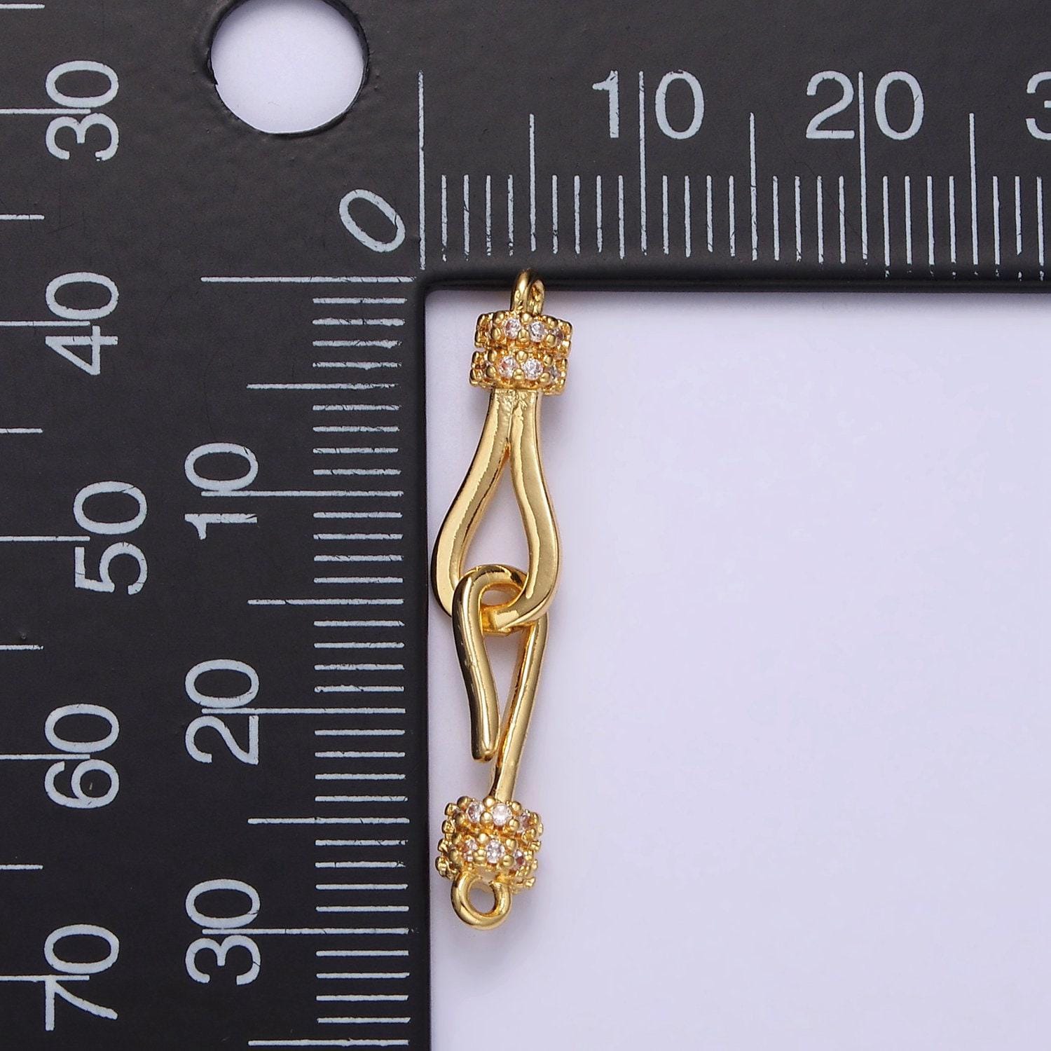 14k gold filled 30mm hook loop micro paved cz connector jewelry findings supply | z-660